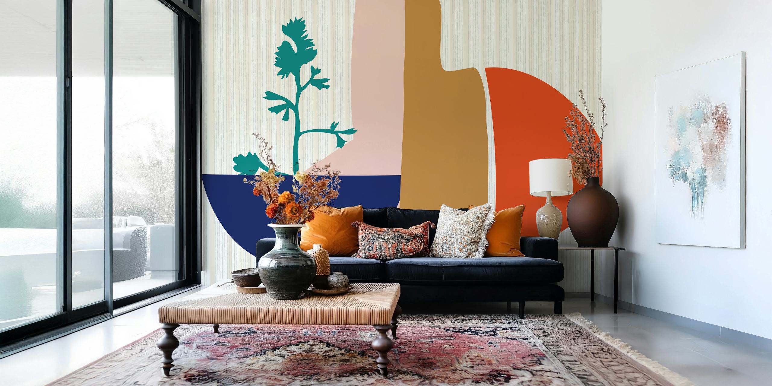 Mid Century Botanical design in earthy colors wallpaper