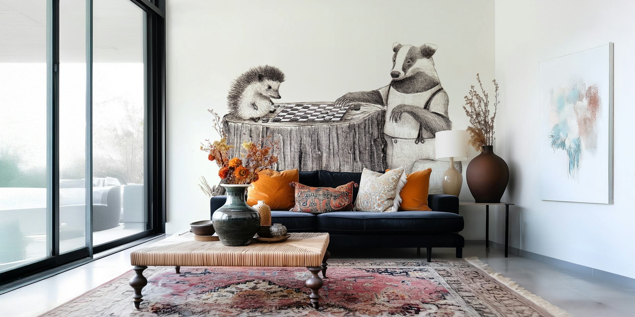 Playtime wallpaper design featuring a bear and hedgehog
