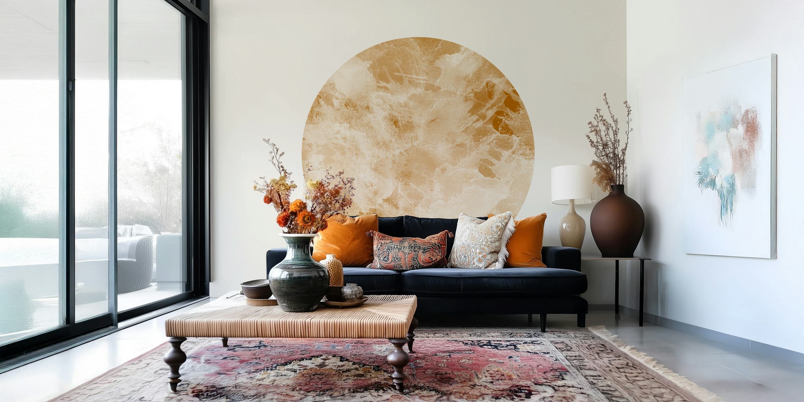 Beige abstract circle on a light background wallpaper
