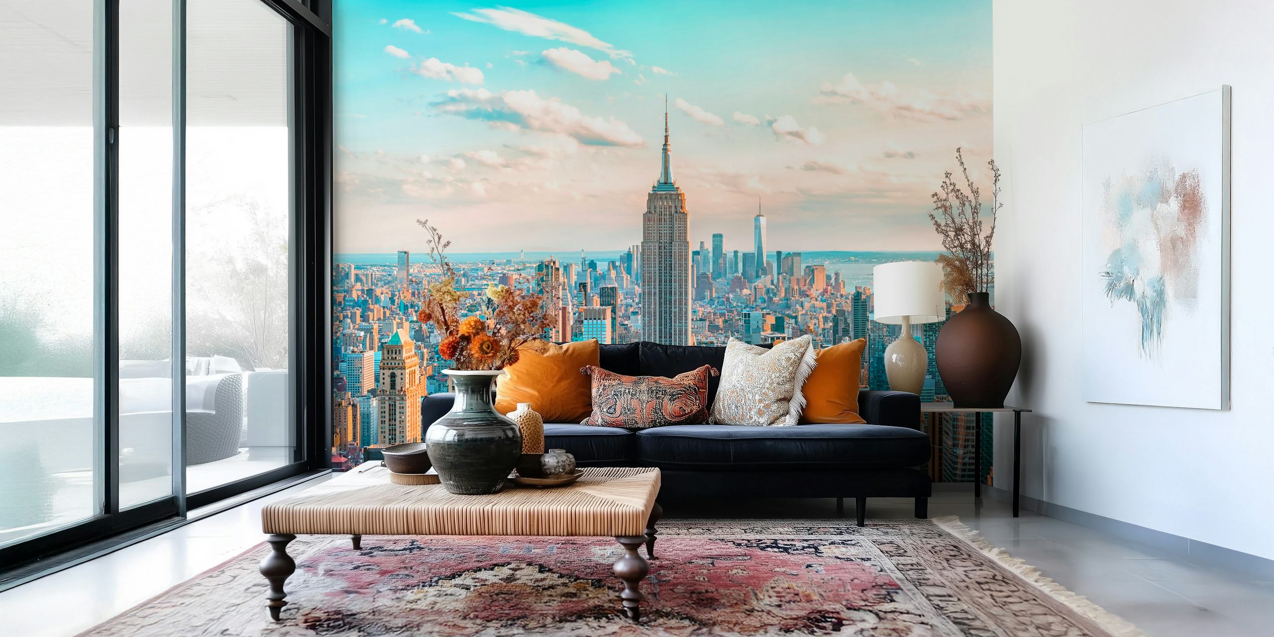 Carta da parati skyline di New York in una stanza