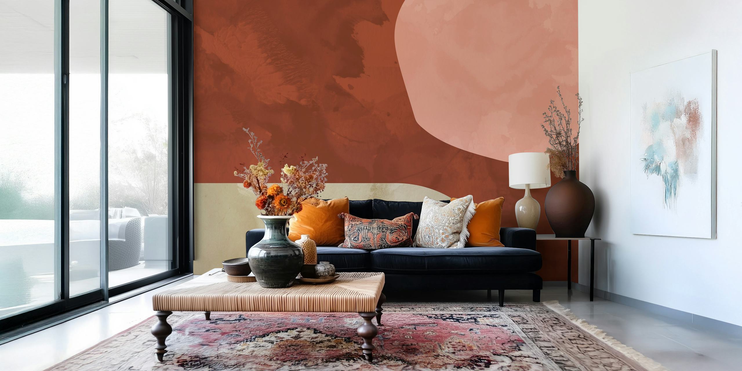 Abstract earthy shapes in muted colors on wallpaper