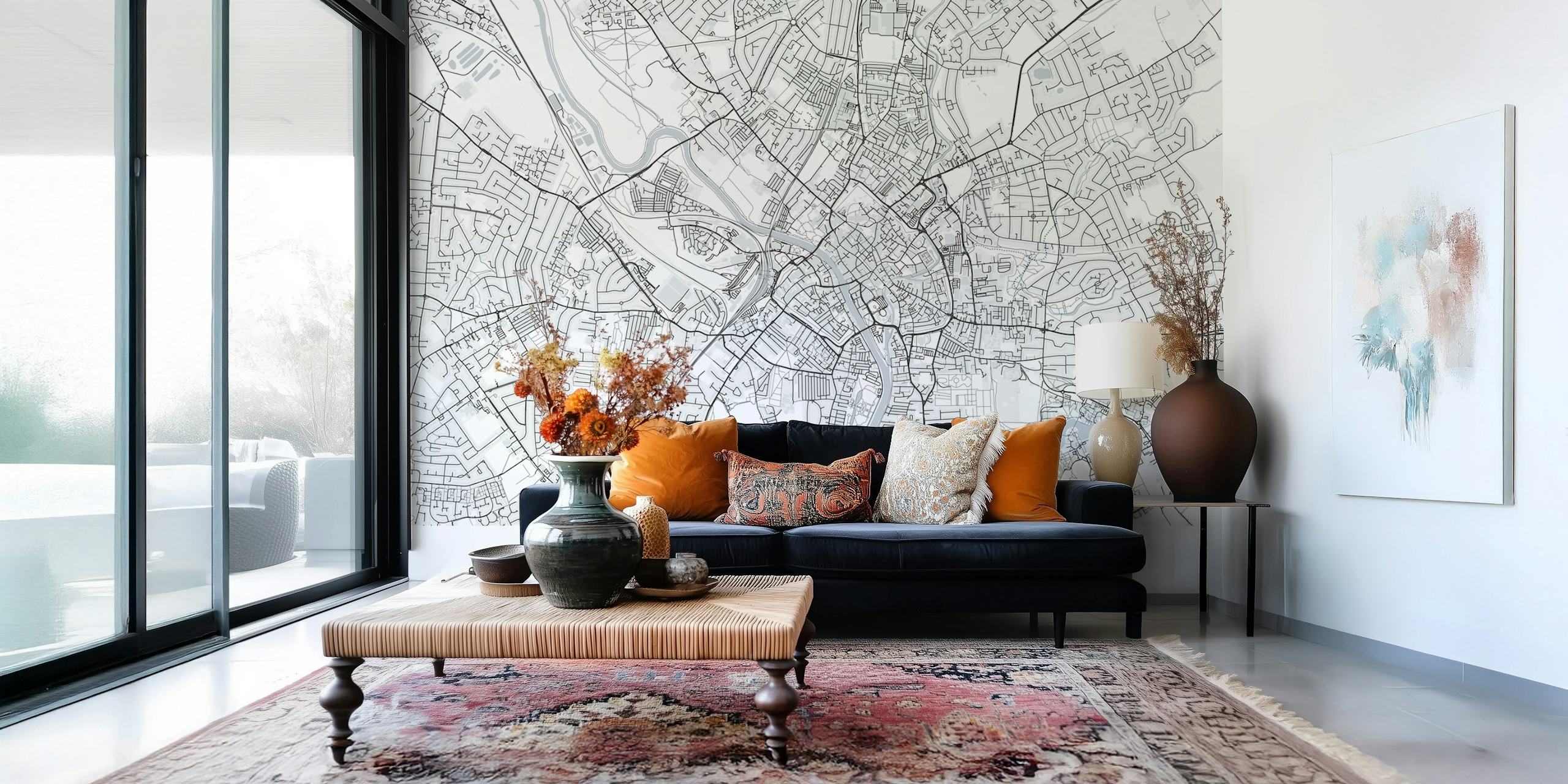 Black and white detailed map of York, England wall mural