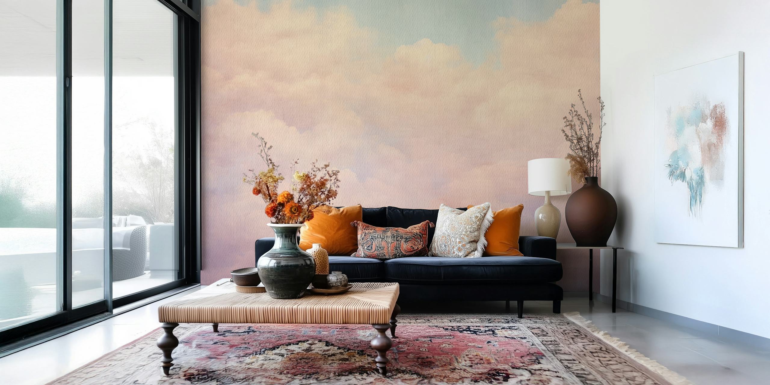 Fototapet i mjuk pastellrosa och violetta moln