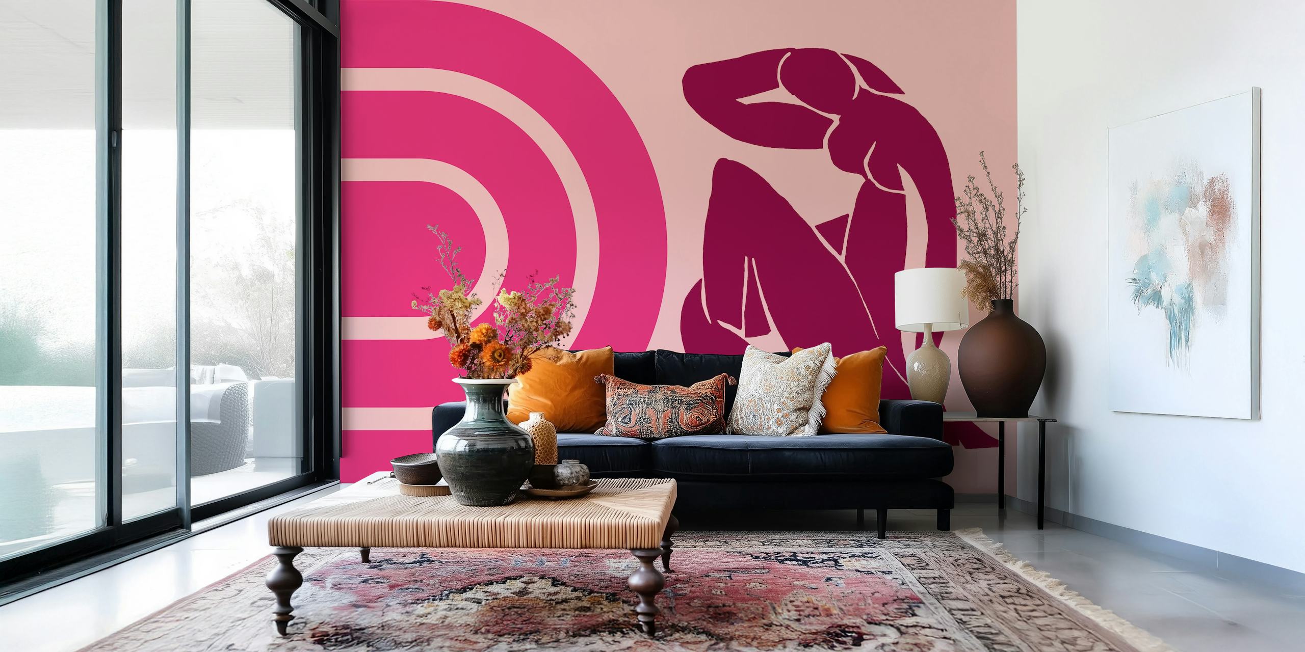 Magenta Mid-Century wallpaper design in a room
