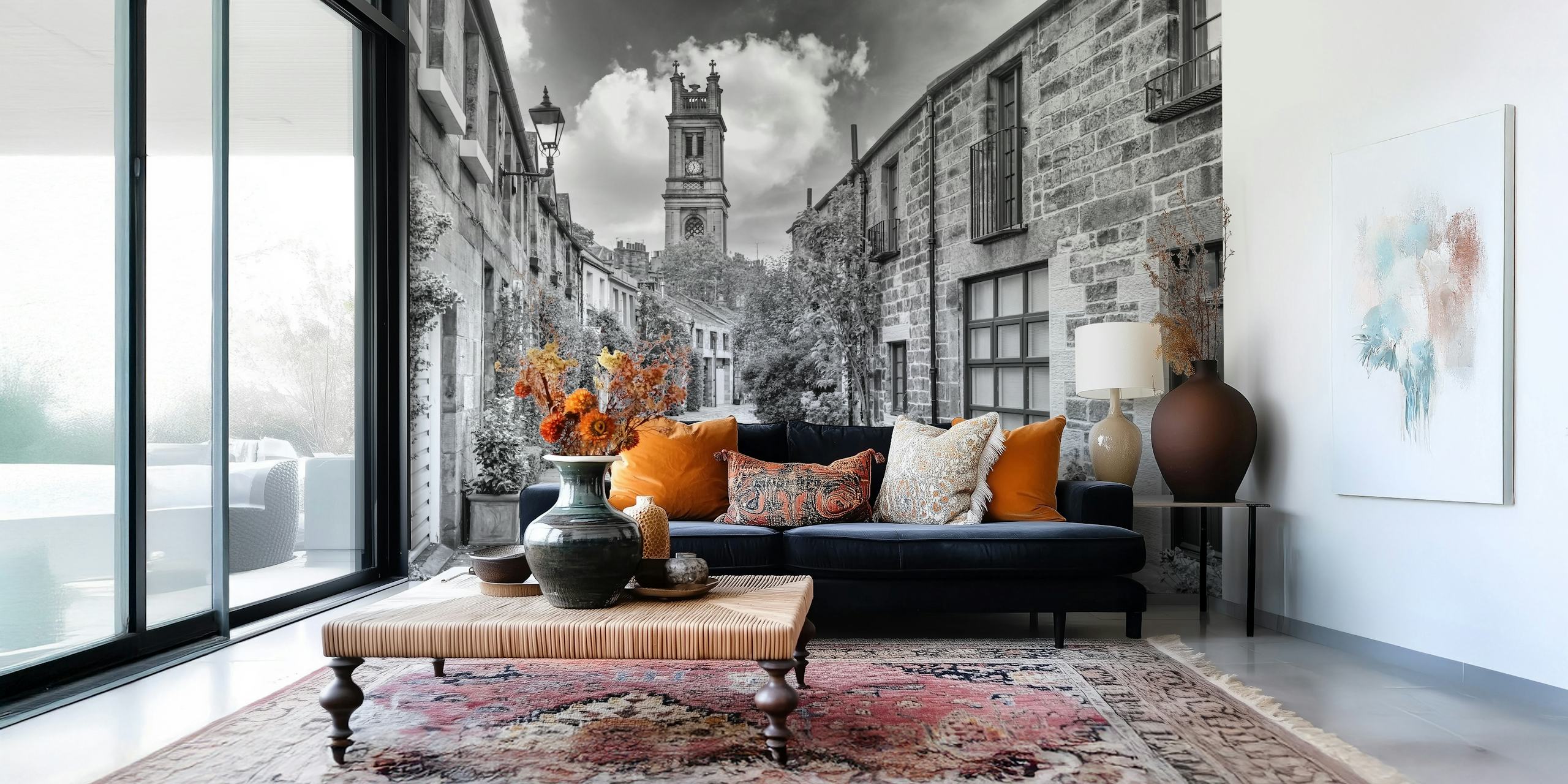 Monochrome wallpaper of Edinburgh Circus Lane