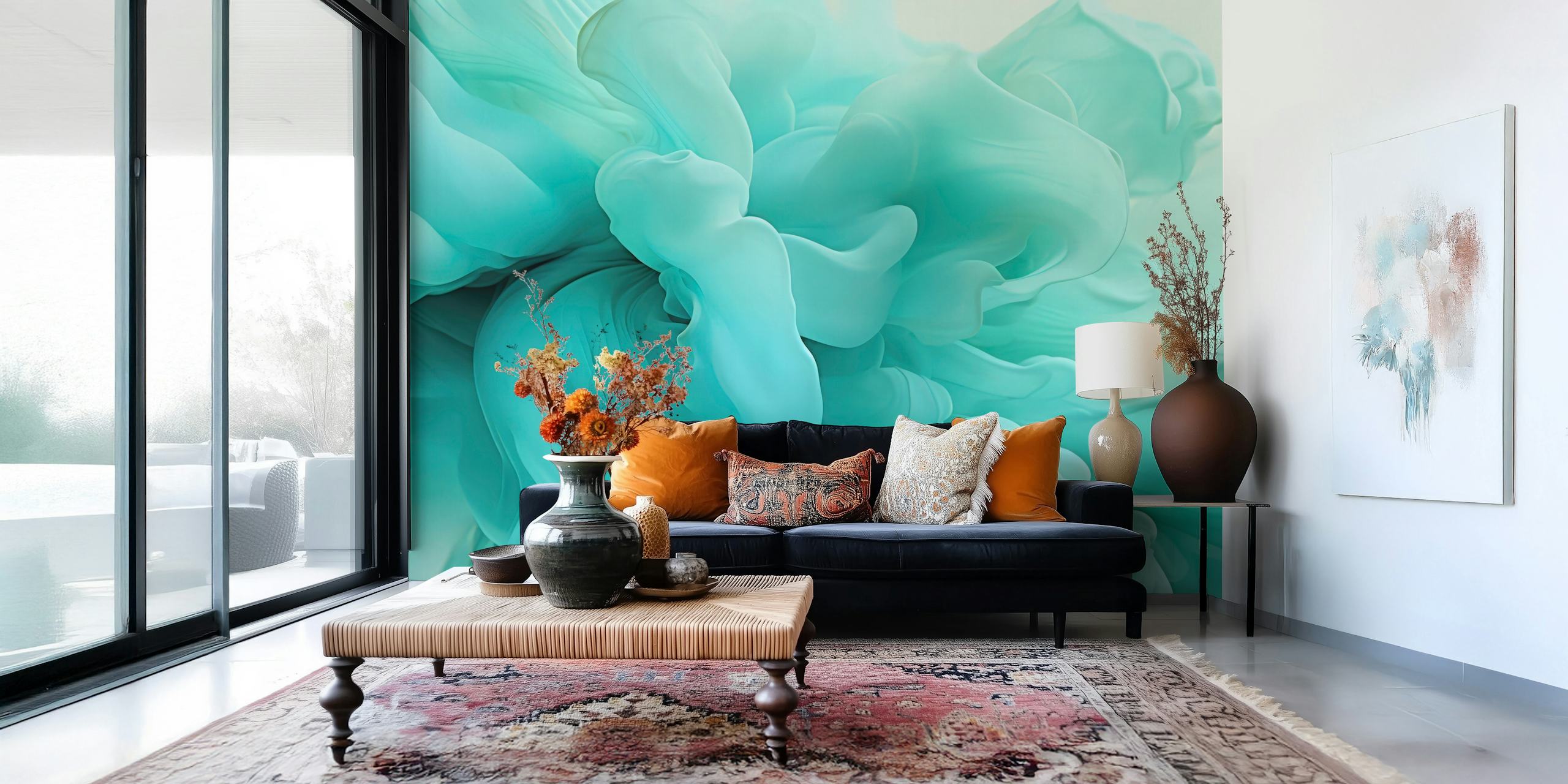 Mural d'arte fluida astratta turchese e teal da happywall.com