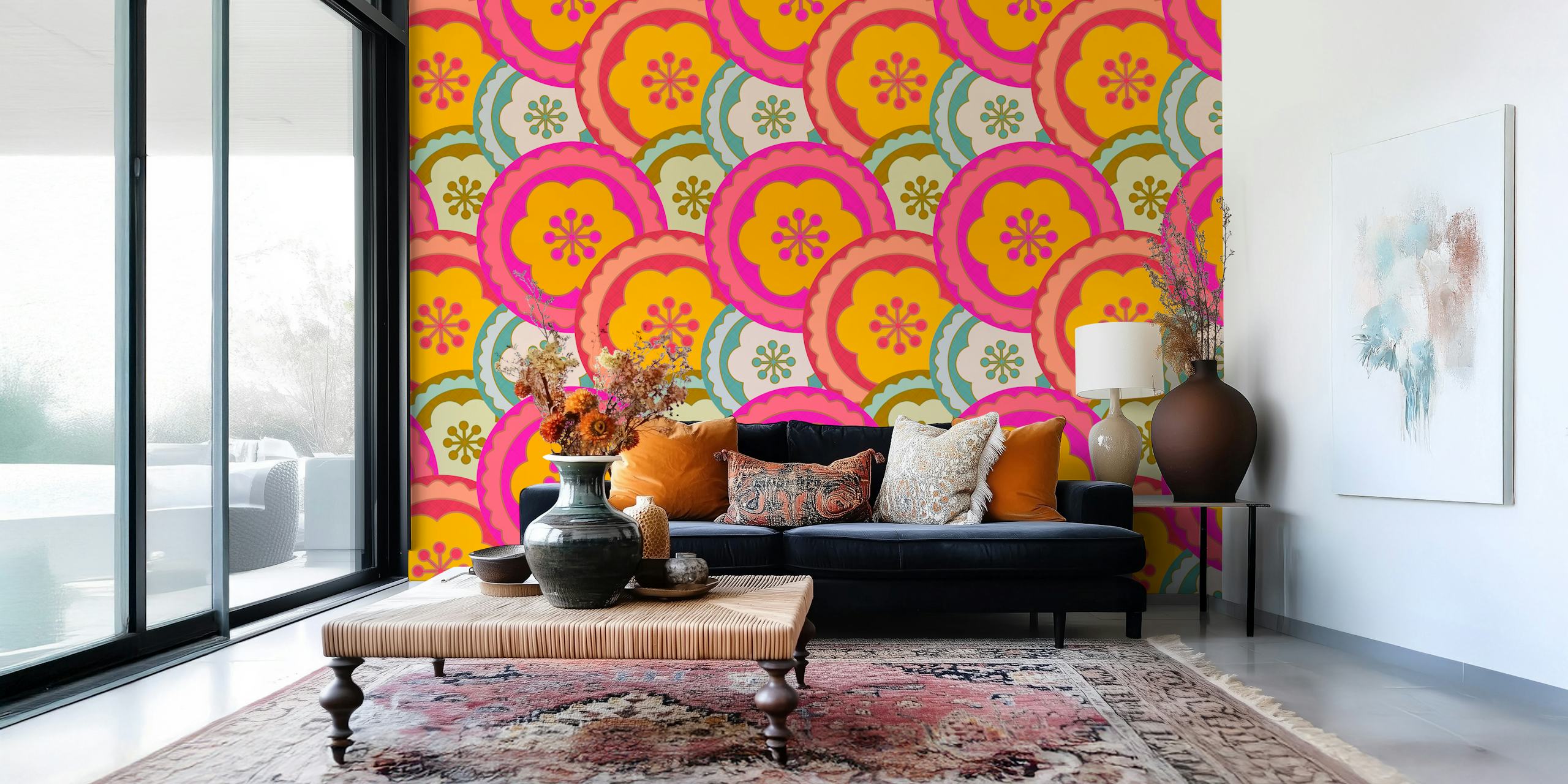 Tapeta Groovy Mid Century Flowers w pokoju