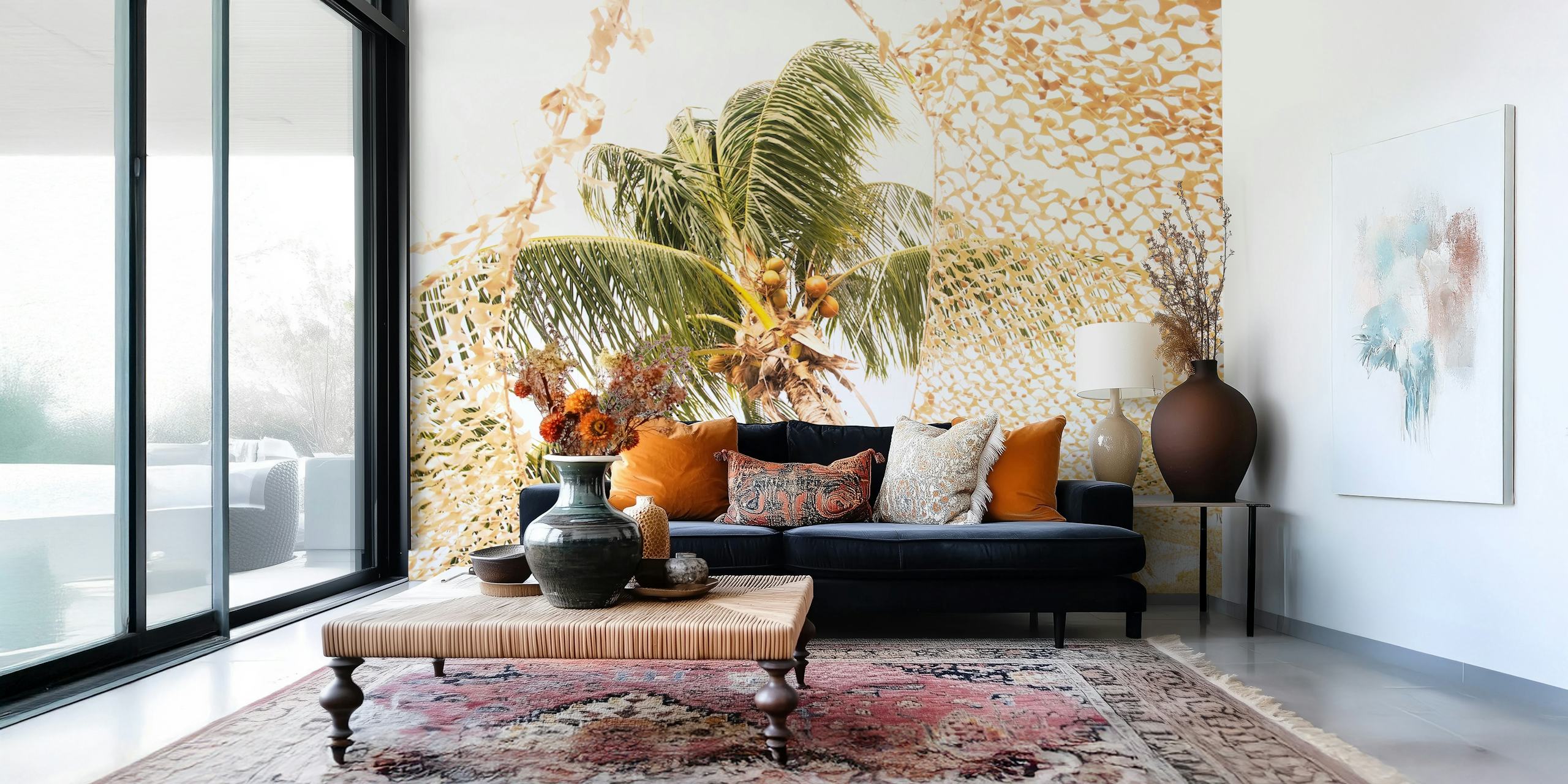 Caribbean palm tree wallpaper in a room