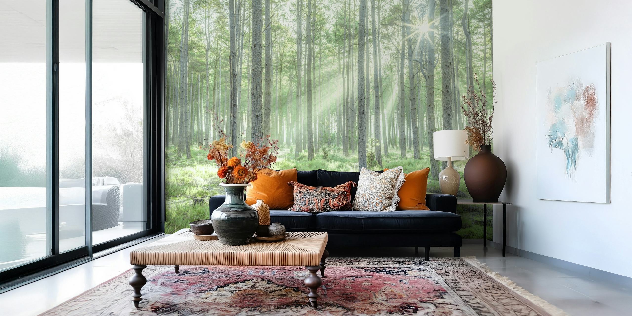 Forest Sunburst wallpaper in a room
