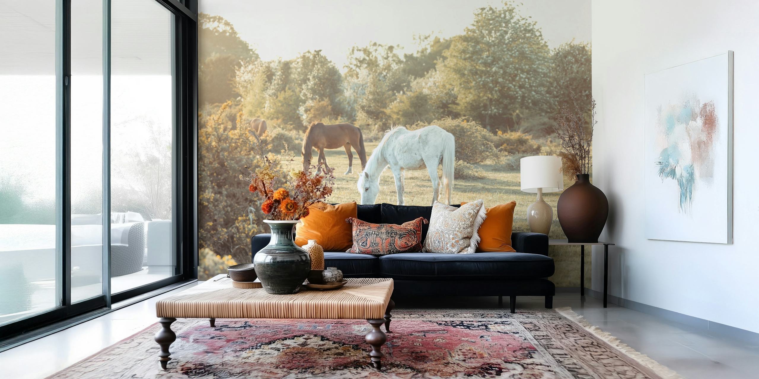 Grazing Horses i en naturlig setting