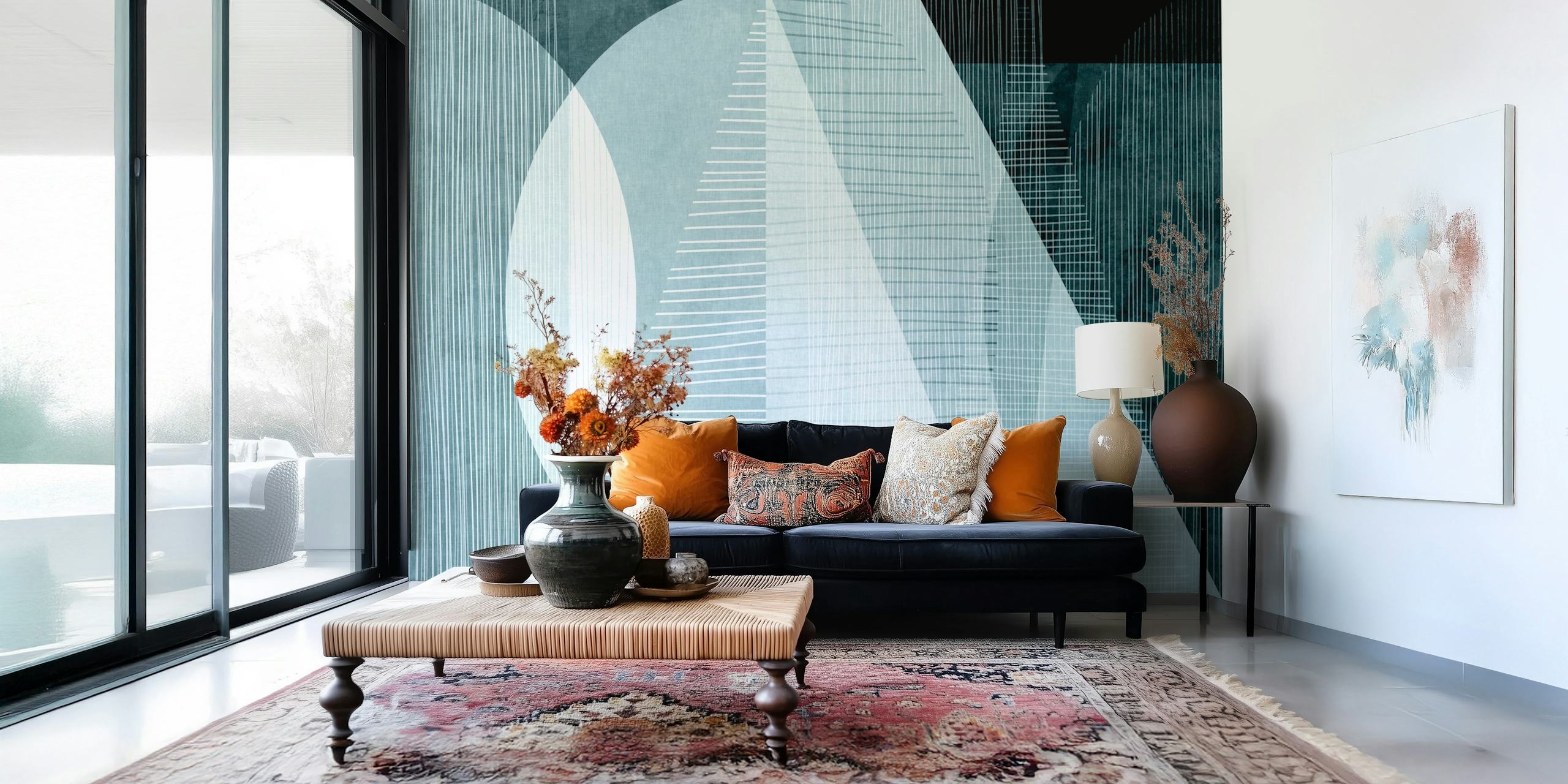 Geometric lines and shapes in black and white wallpaper