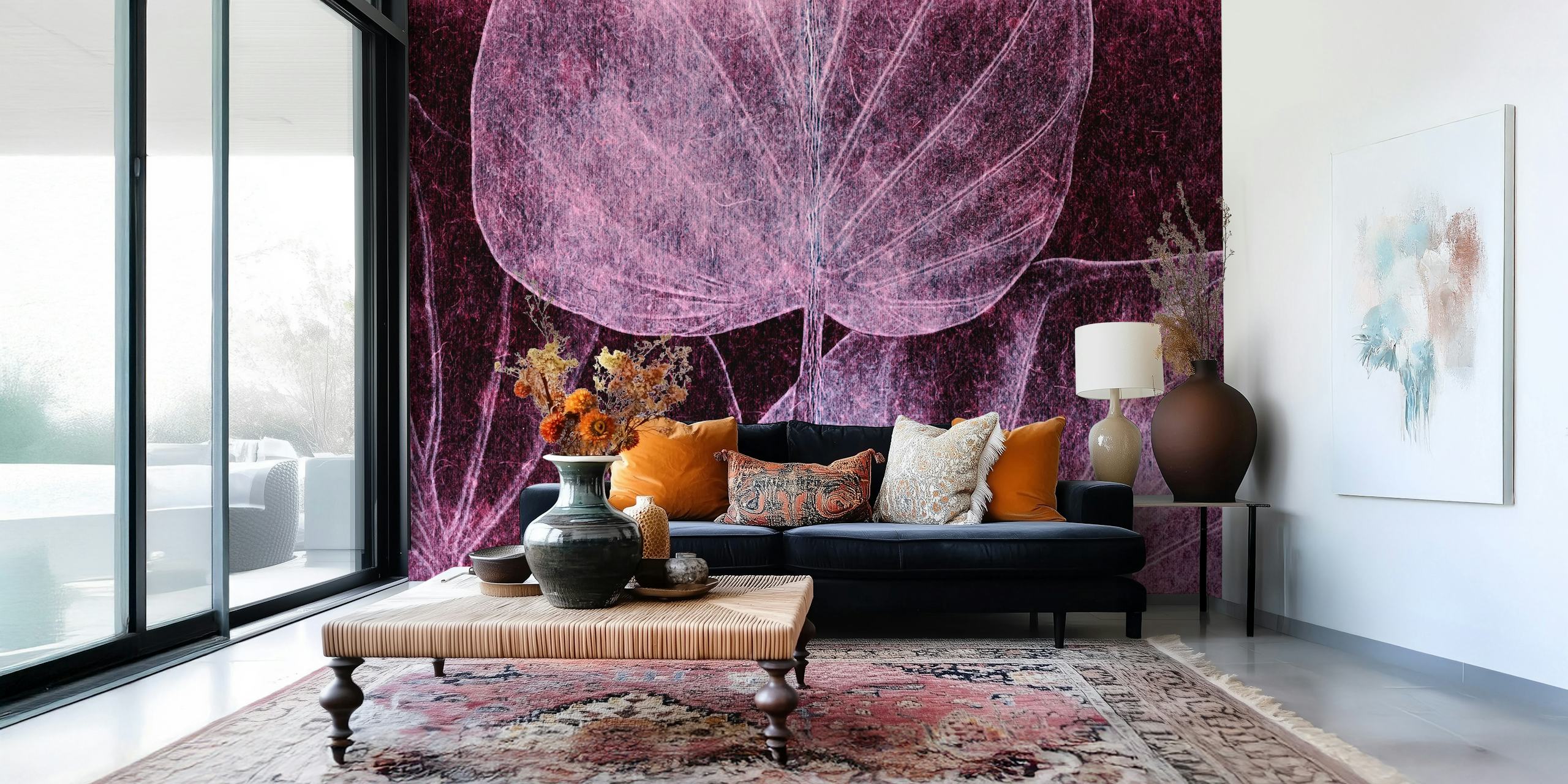 Japandi Leaf Grunge tapet i et rum