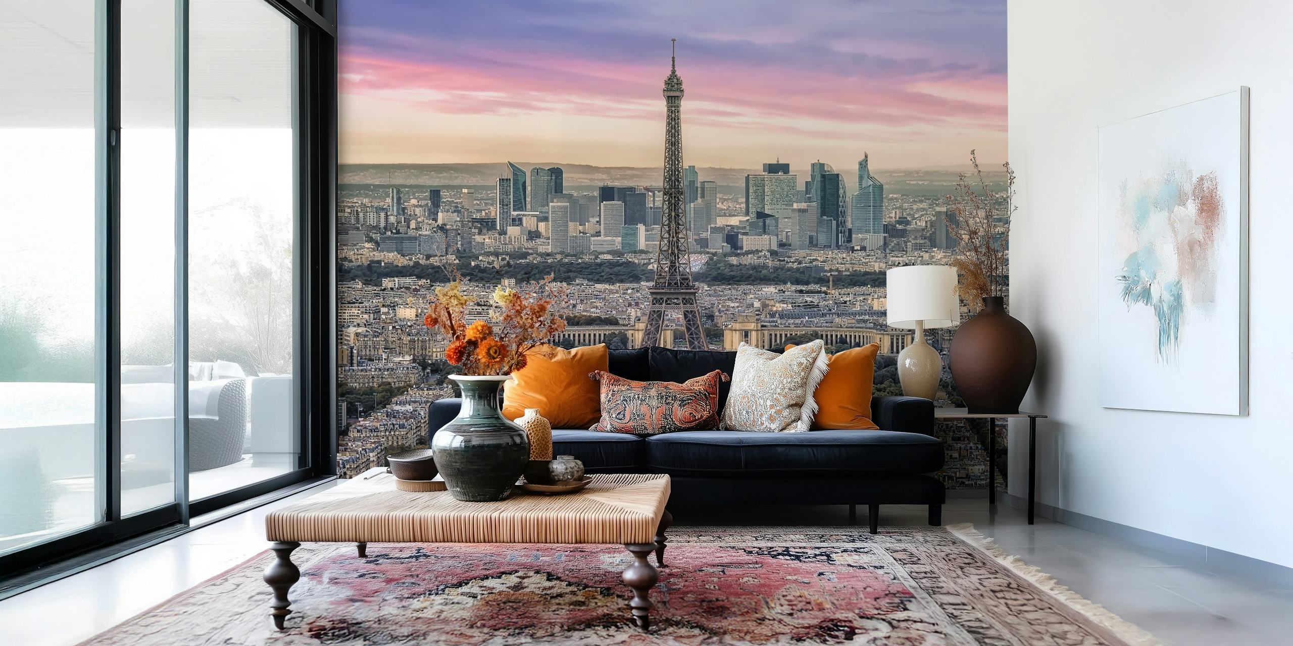 Pink sunset em Paris com a Torre Eiffel