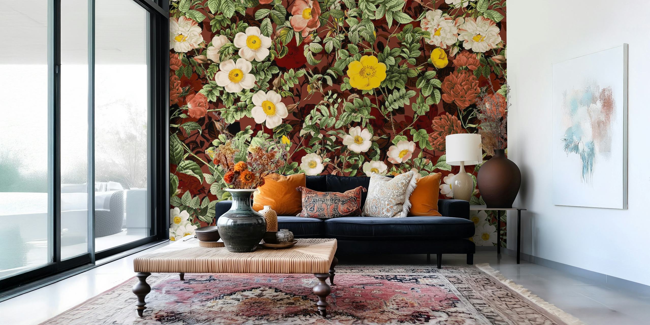 Bloemenpatroon behang in een kamer