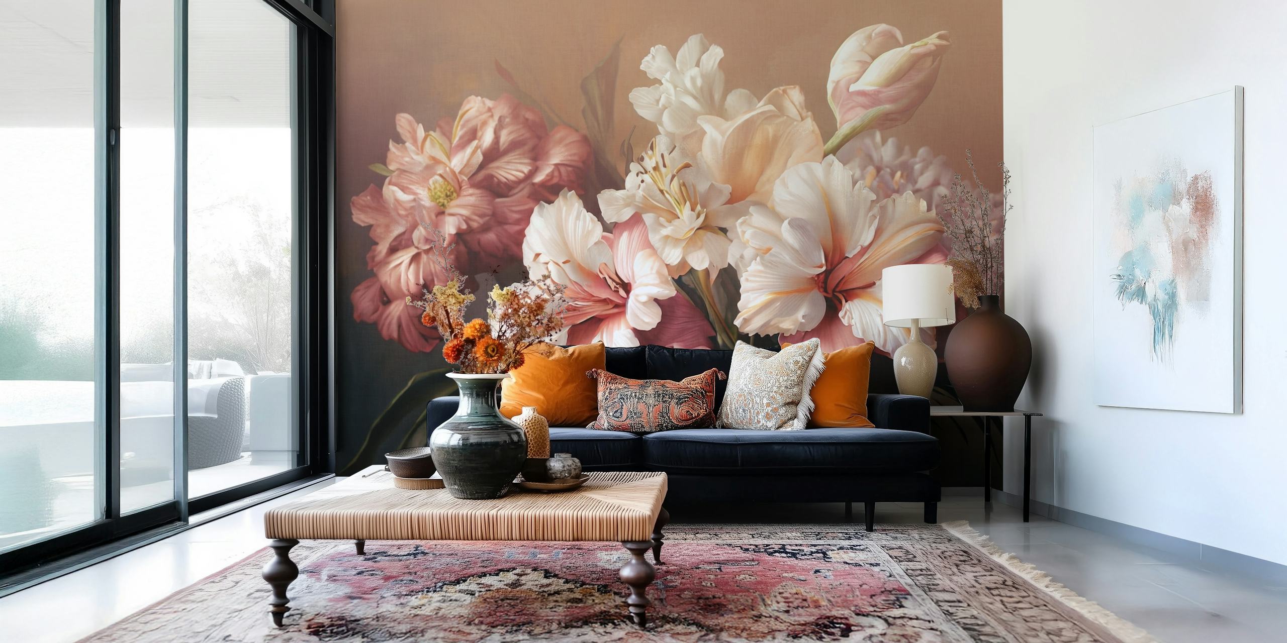 Bouquet of white flowers wallpaper in a room