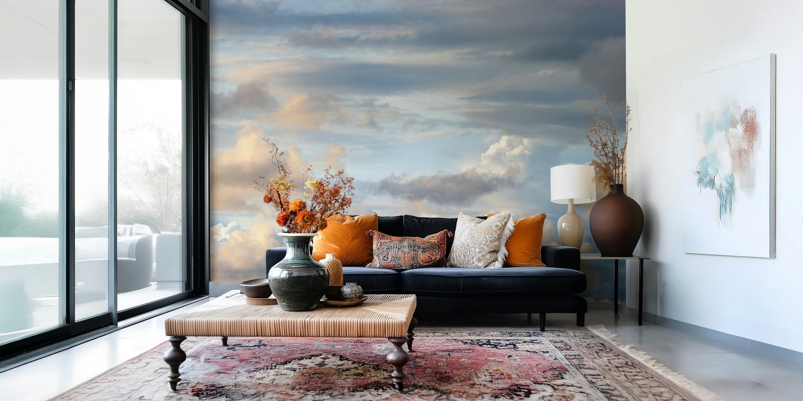 Pastel Sky wall mural with fluffy clouds and soft colors
