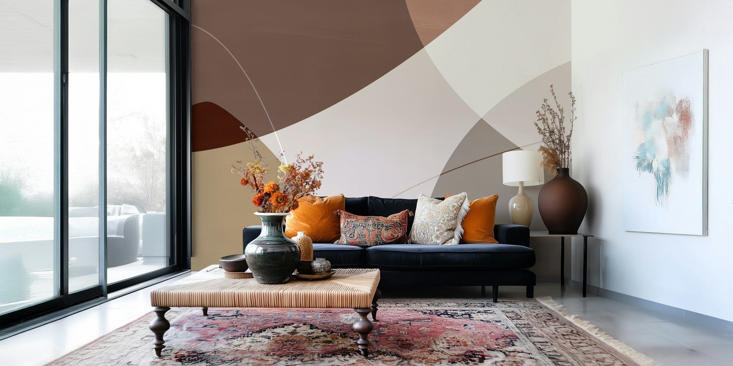 Abstract shapes in beige, brown and taupe colors wallpaper