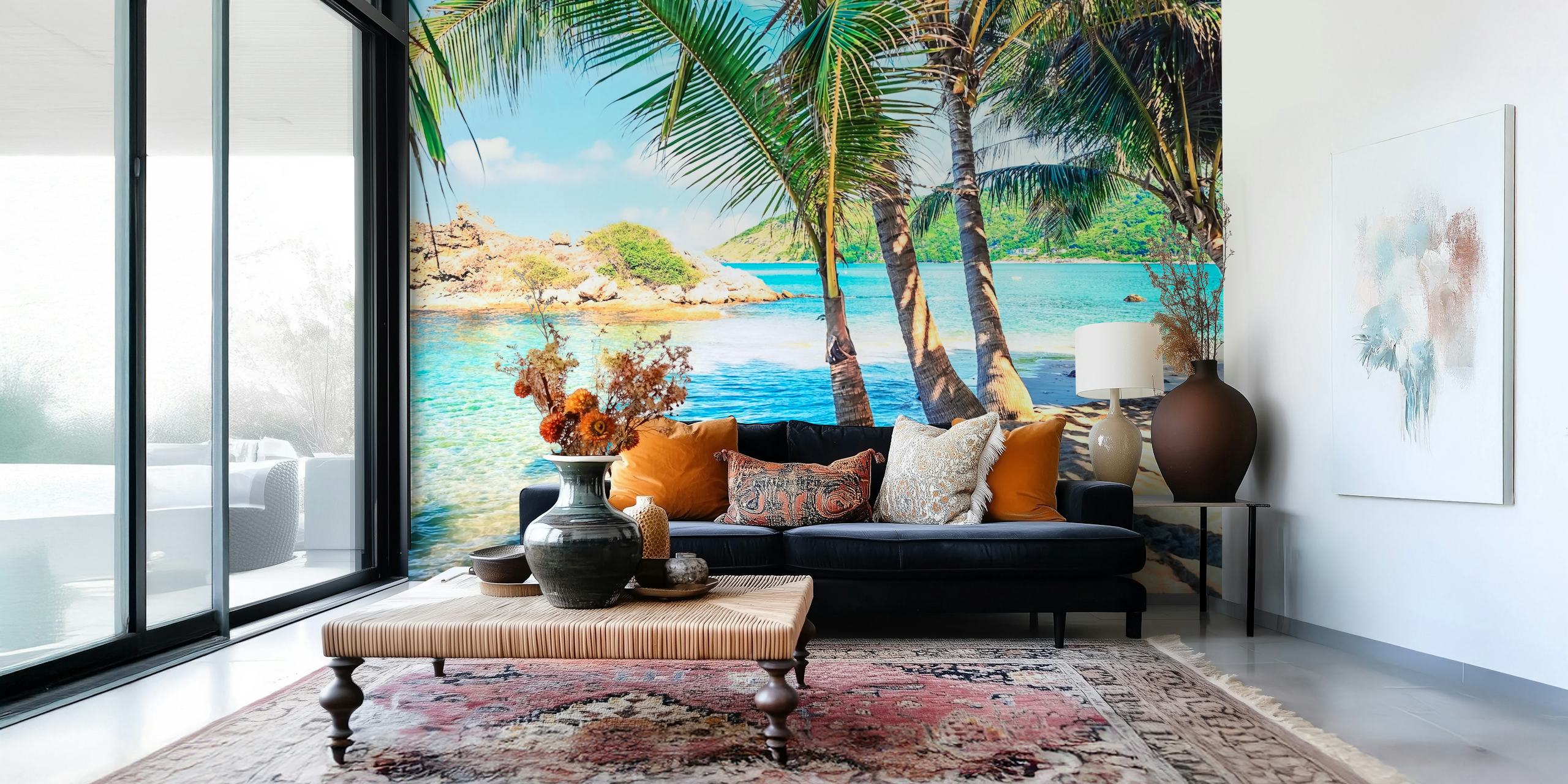 Yanui Beach wall mural featuring palm trees and clear blue waters