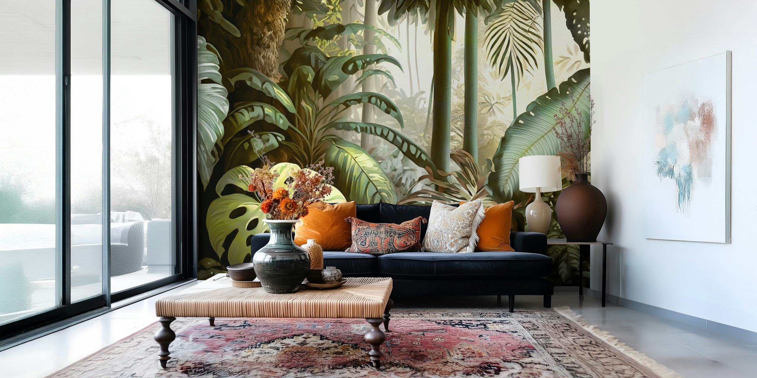 Jungle fantasy wallpaper in a room setting