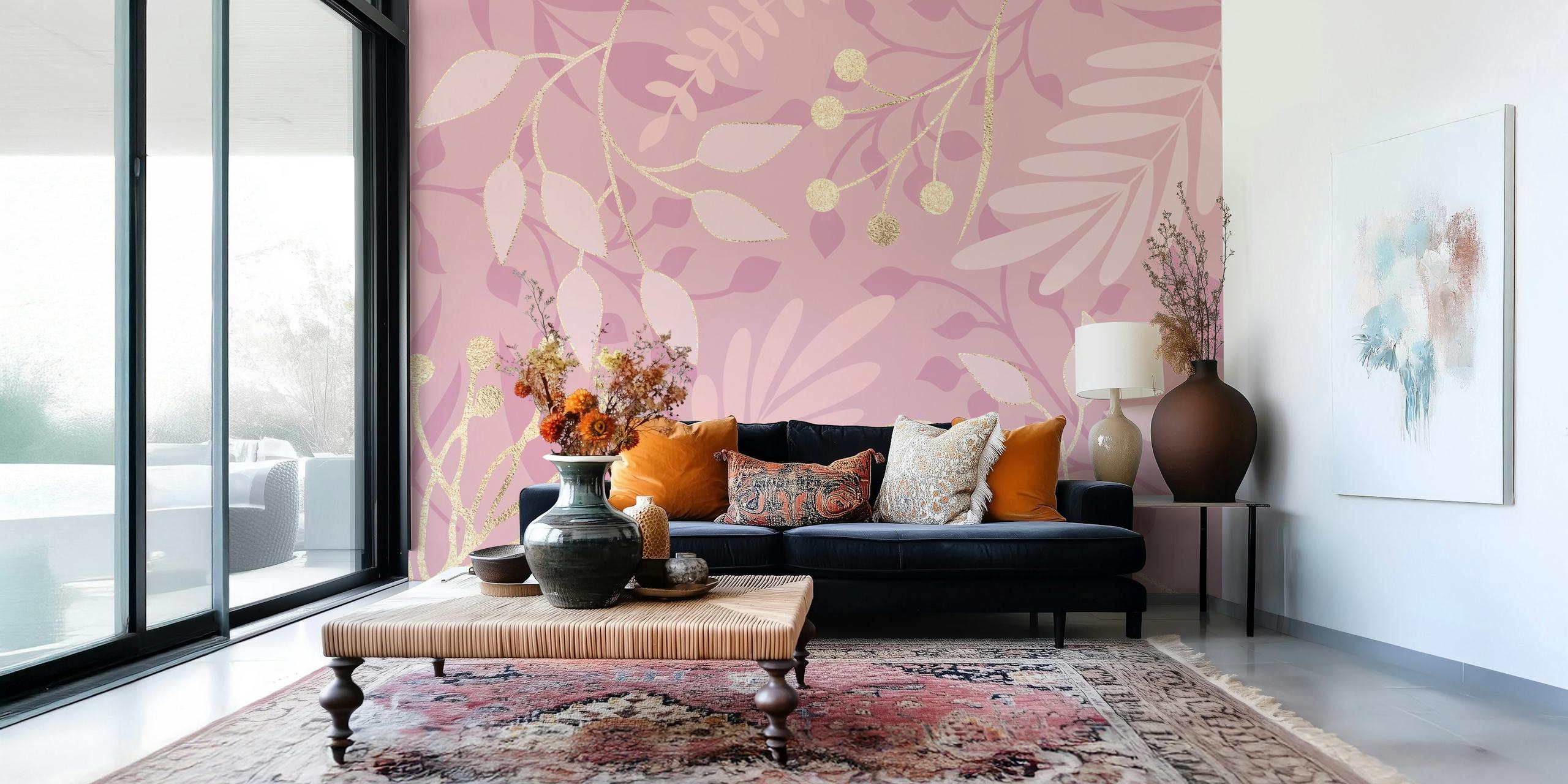 Pink botanisk design med blade