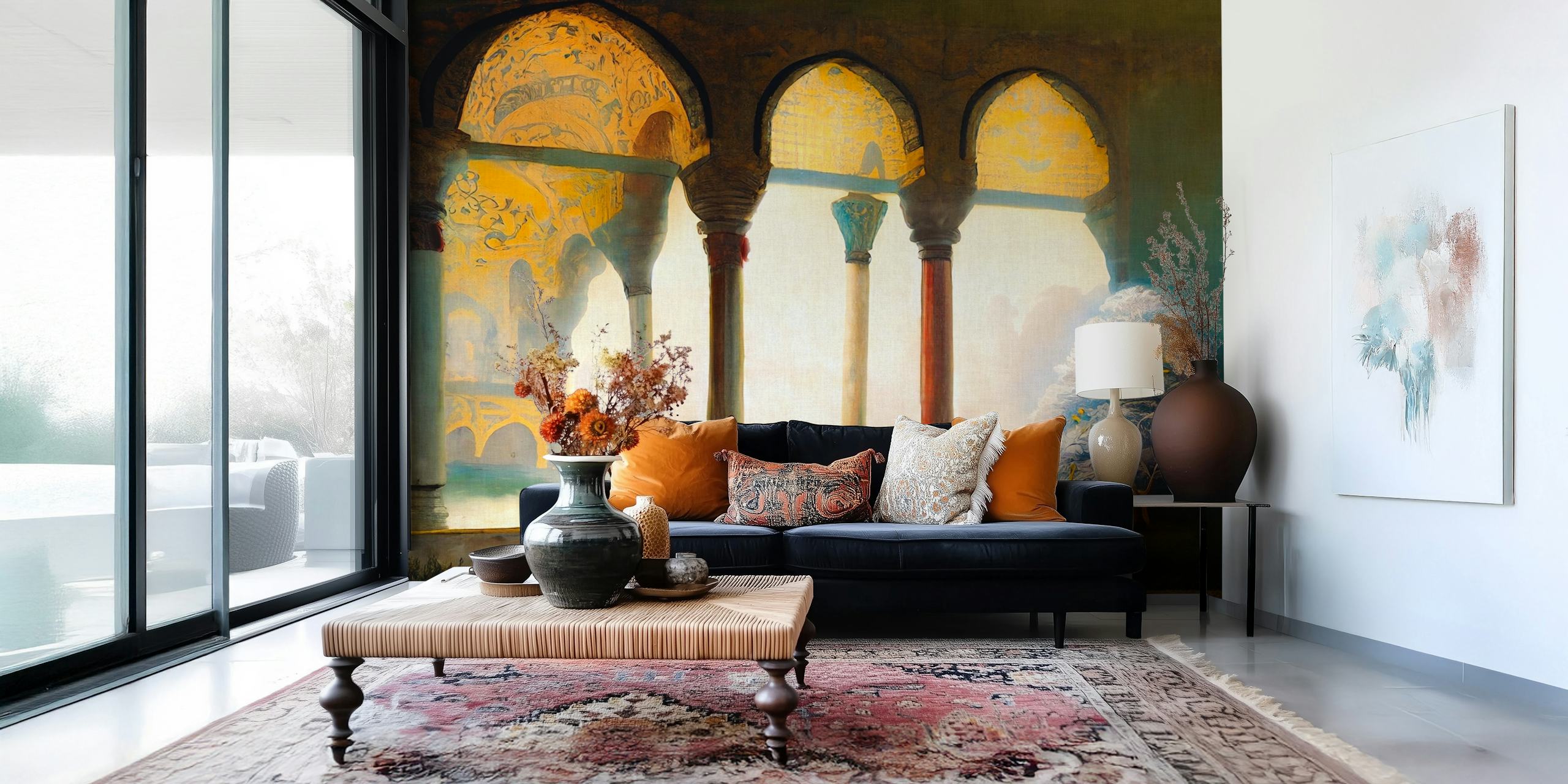 Archways and pillars with a soft color palette wallpaper