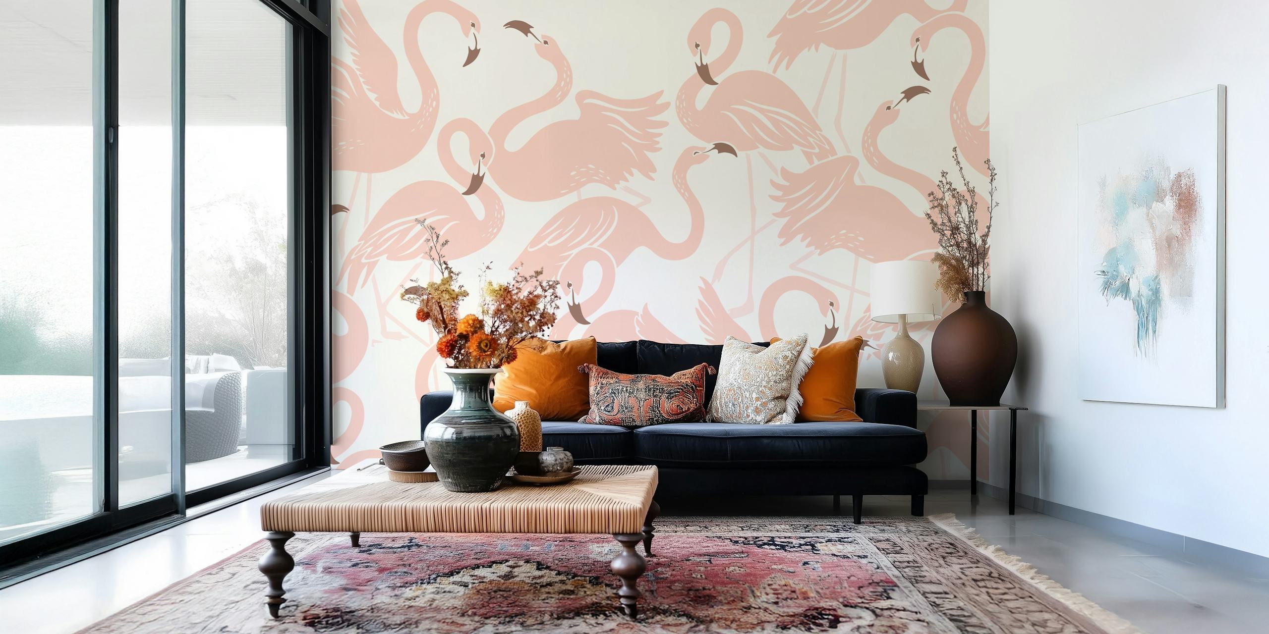 Fotomural flamencos rosados sobre un fondo suave