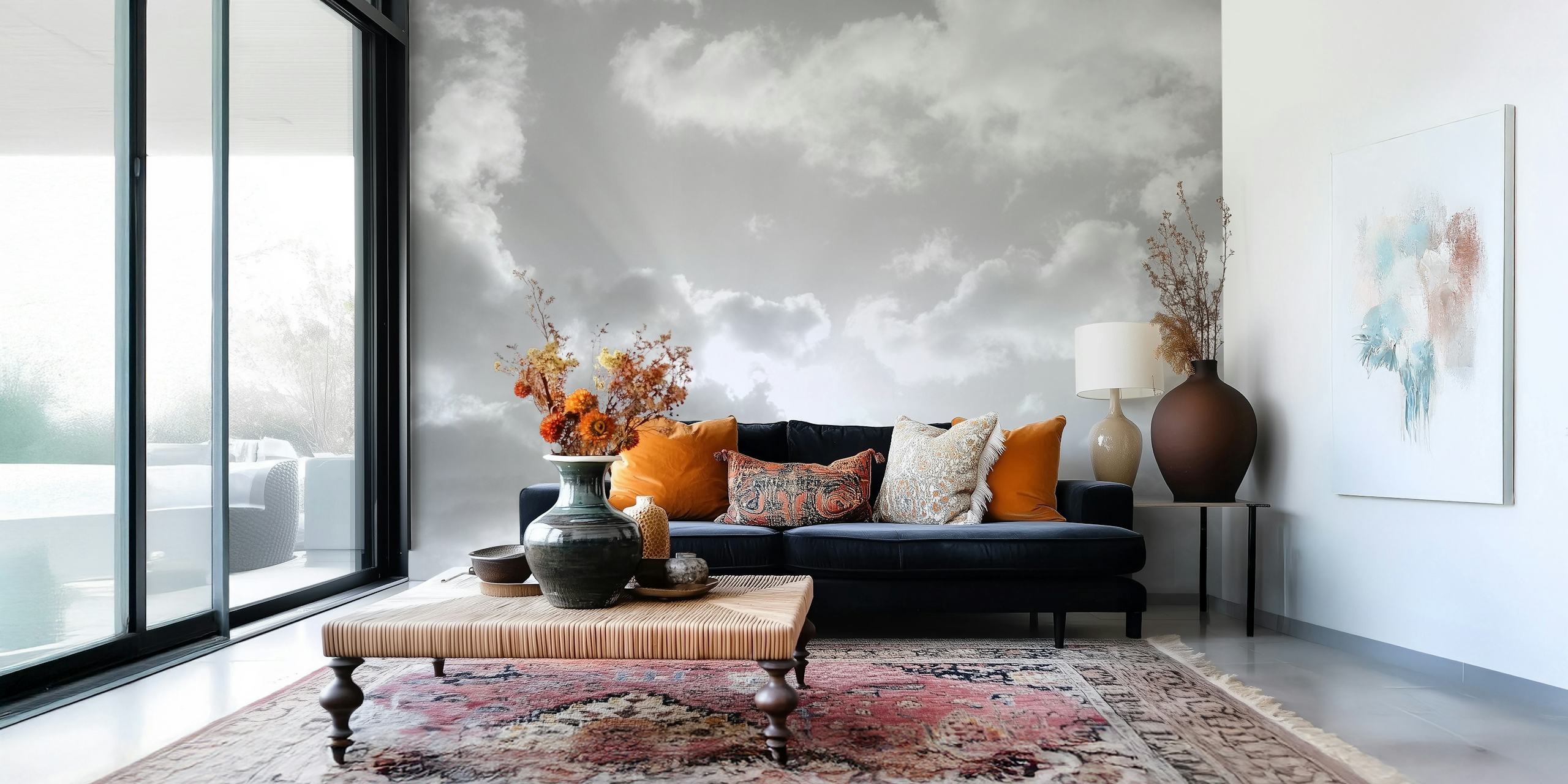 Black and white cloud patterns with light radiance wallpaper
