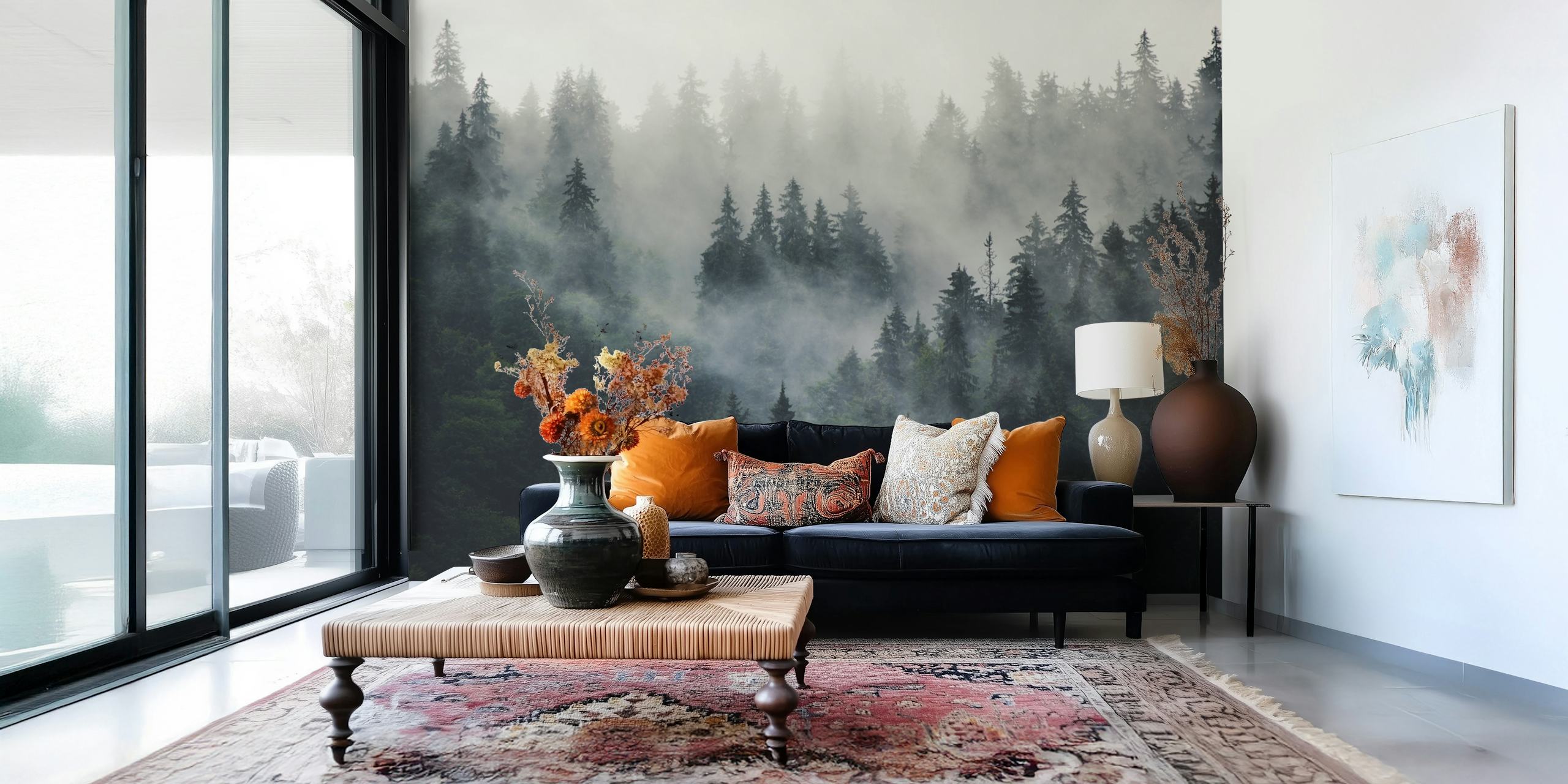 Misty forest beauty wallpaper in a room