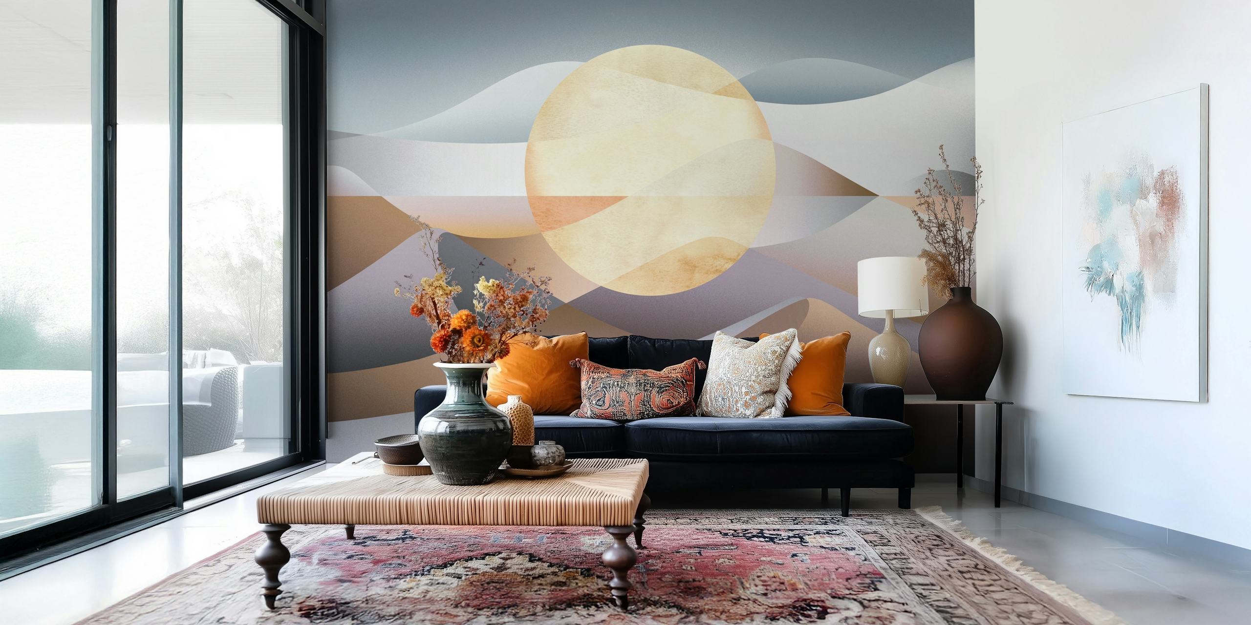 Sunny landscape wallpaper v chladných barvách