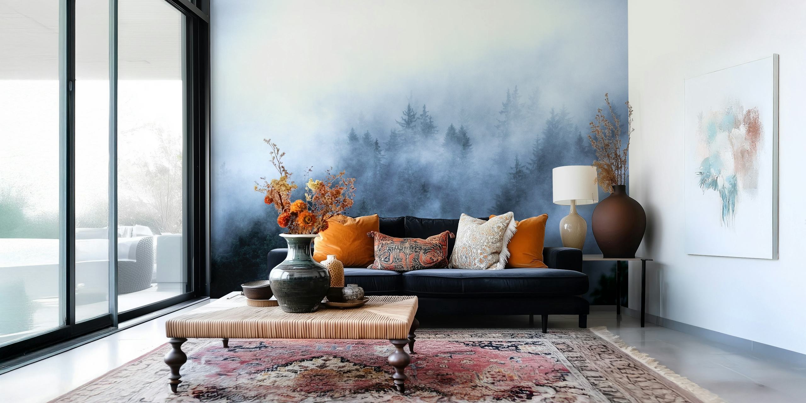 Papel pintado Foggy Woods en una habitación elegante