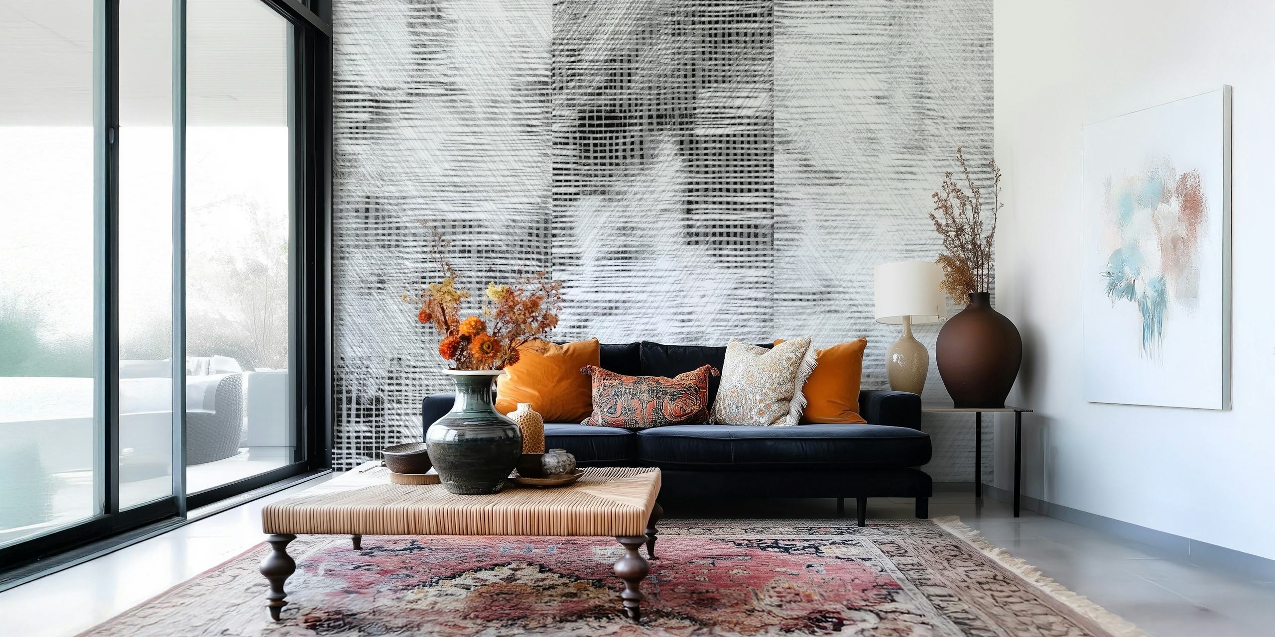 Abstract misty urban lines in neutral tones wall mural