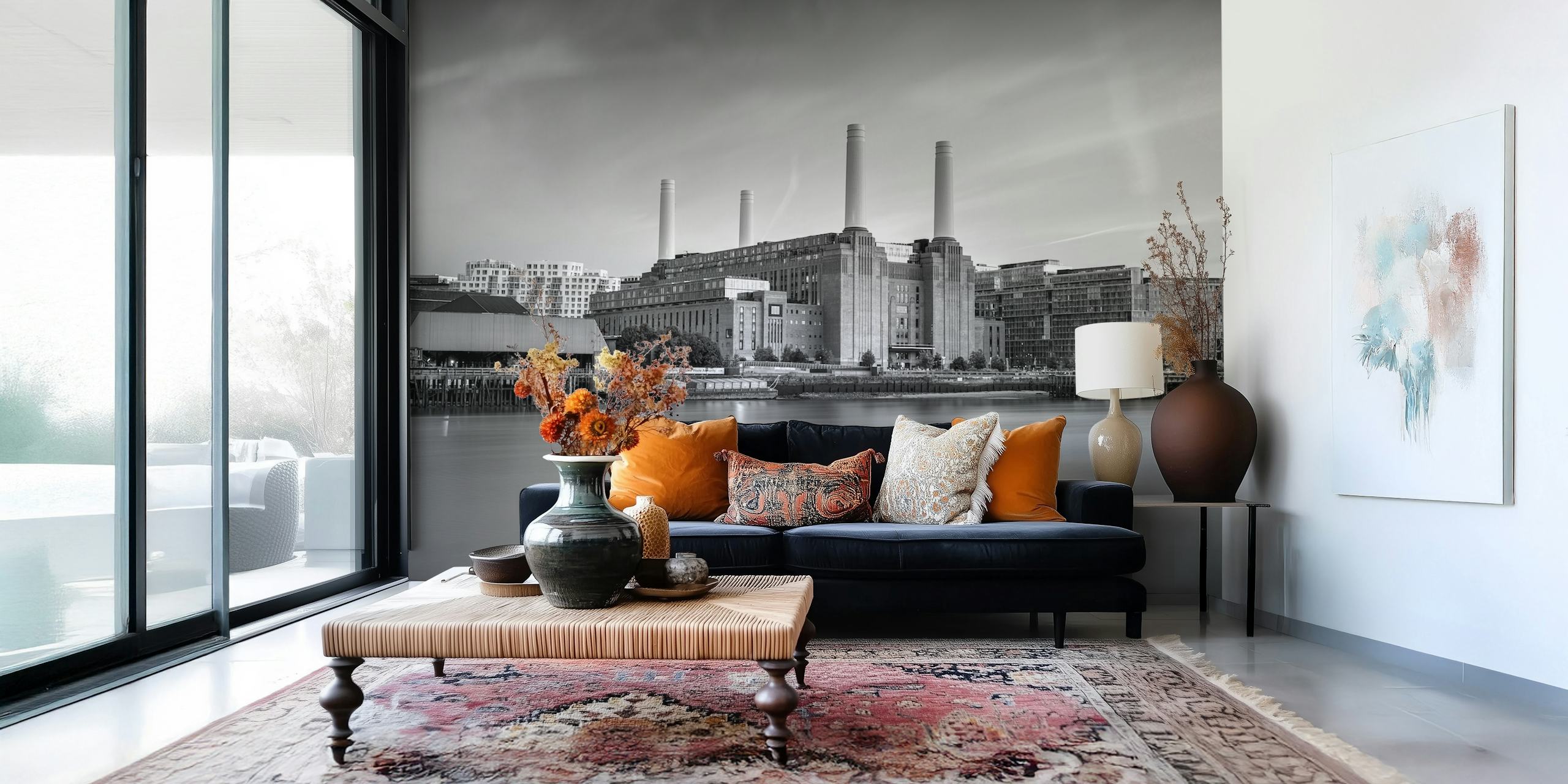 Battersea Power Station in black and white wallpaper