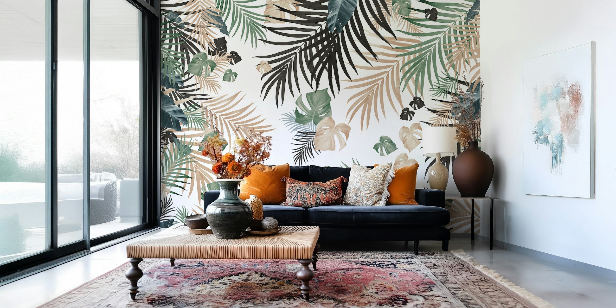 Tropical Jungle Leaves wall mural with a variety of green foliage