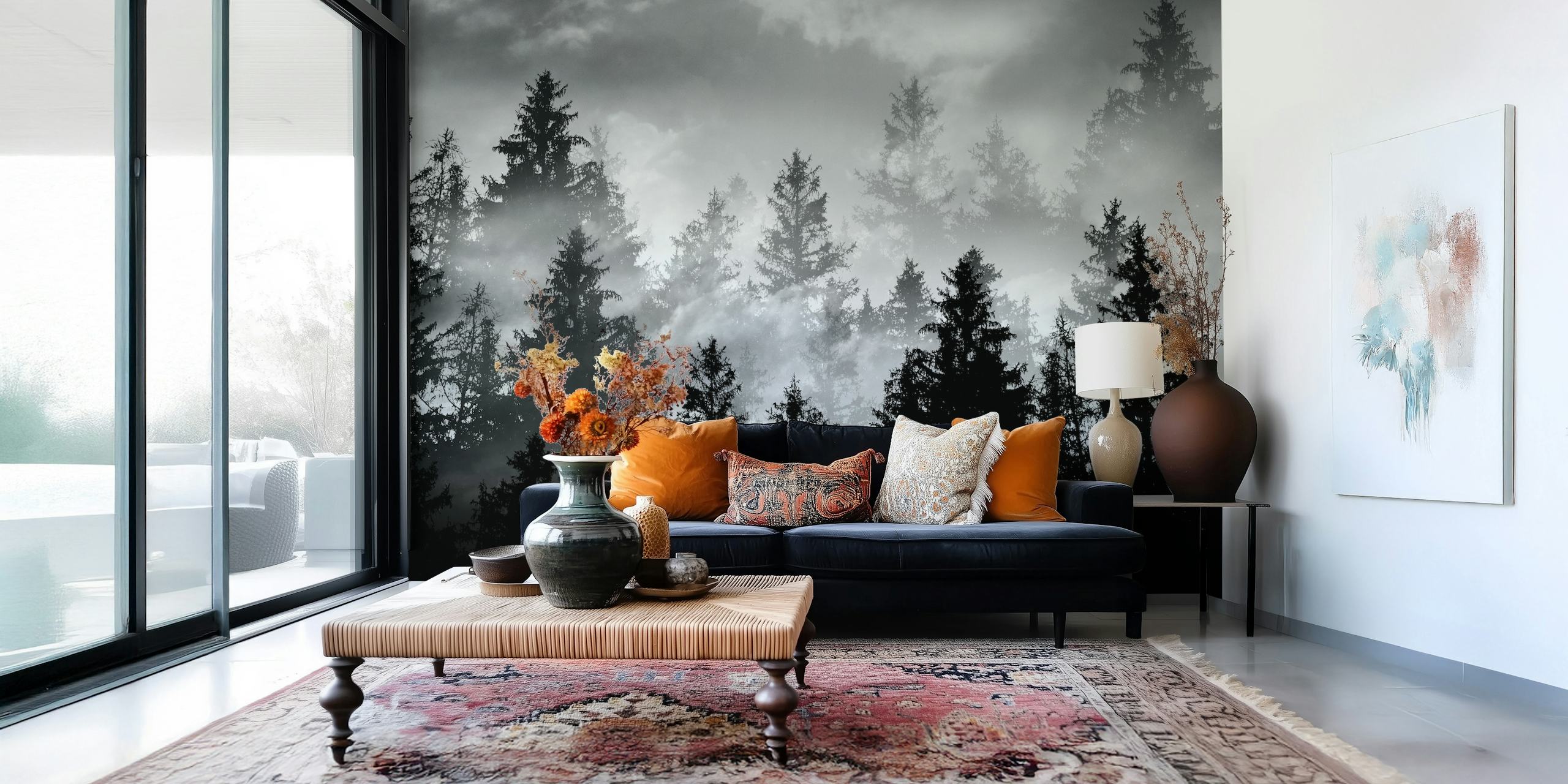 Carta da parati Black & White Forest Dream 2 in una stanza