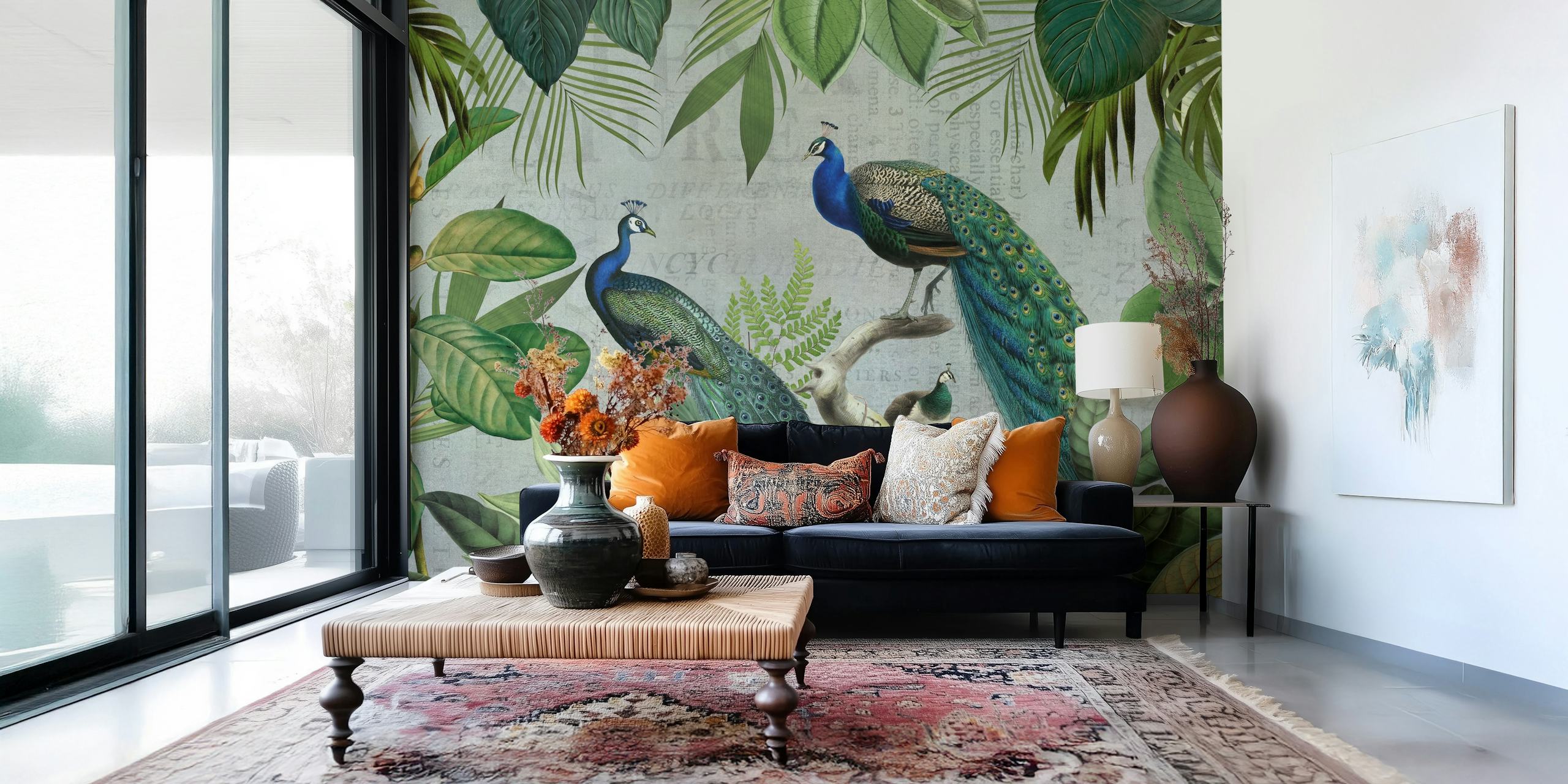 Majestic peafowls design in een groene jungle