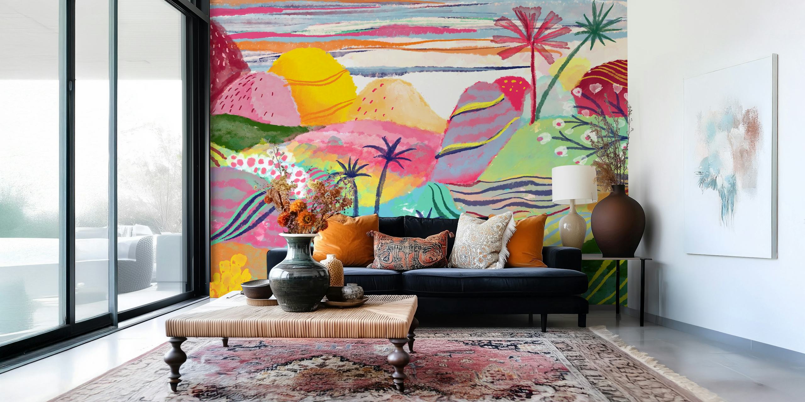 Papel de parede Colorful Dreamscape em um quarto