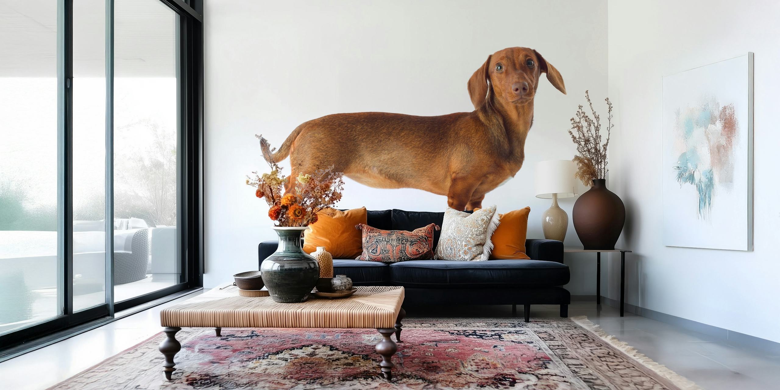 Carta da parati Lovable Dachshund in una stanza elegante