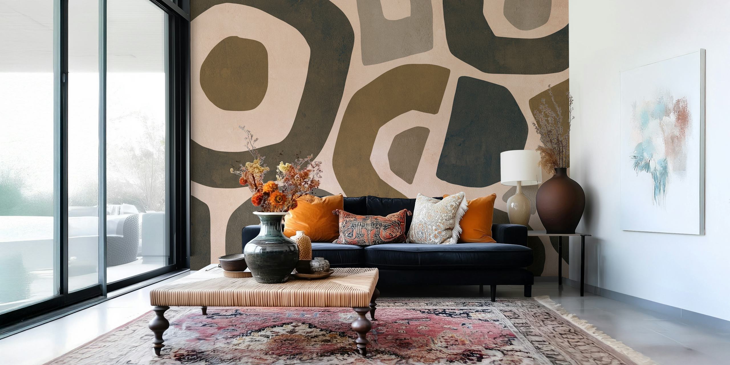 Abstracte vormen in bruin en beige kleuren wallpaper