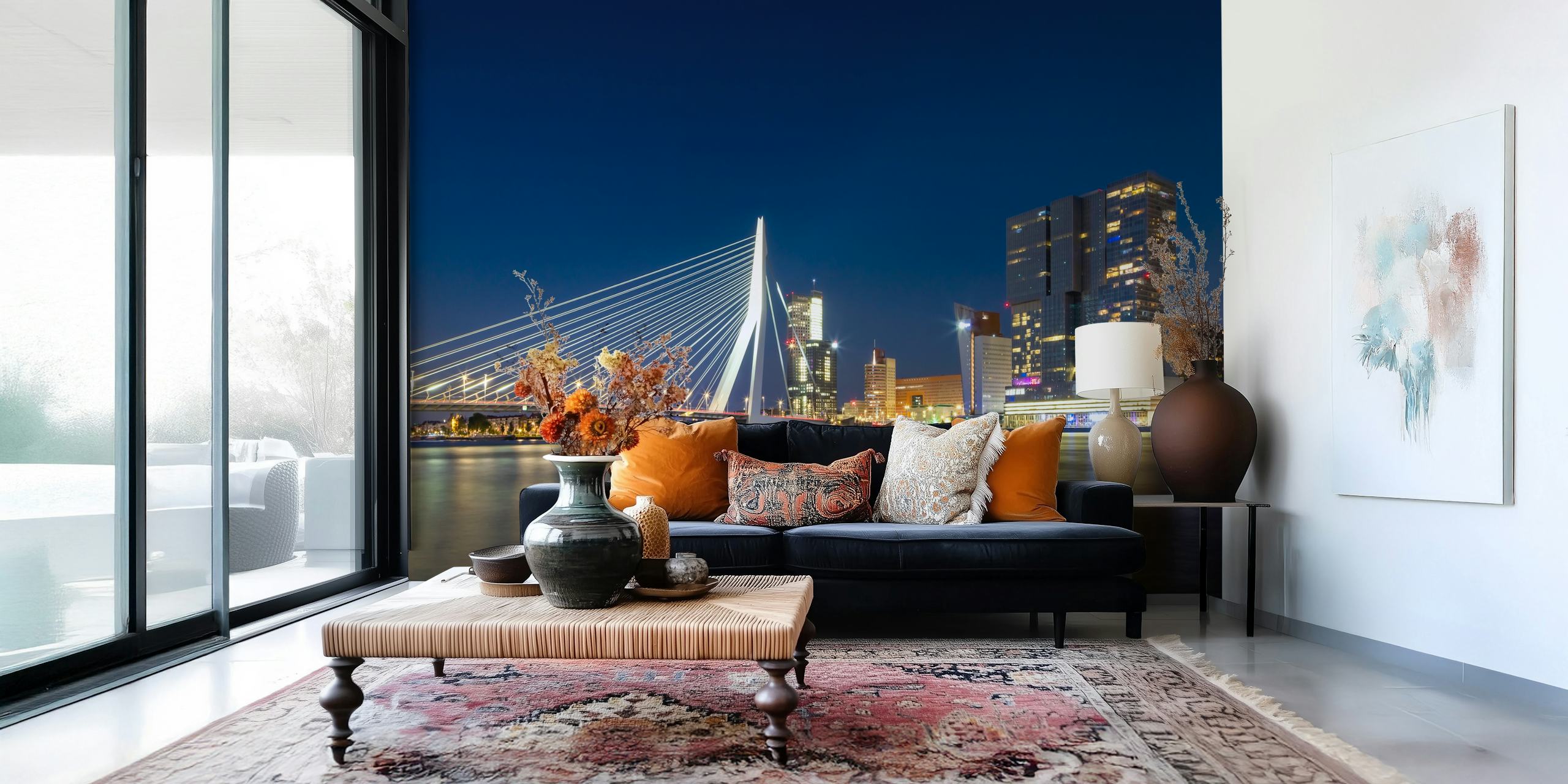 Erasmus Bridge in Rotterdam at night wallpaper
