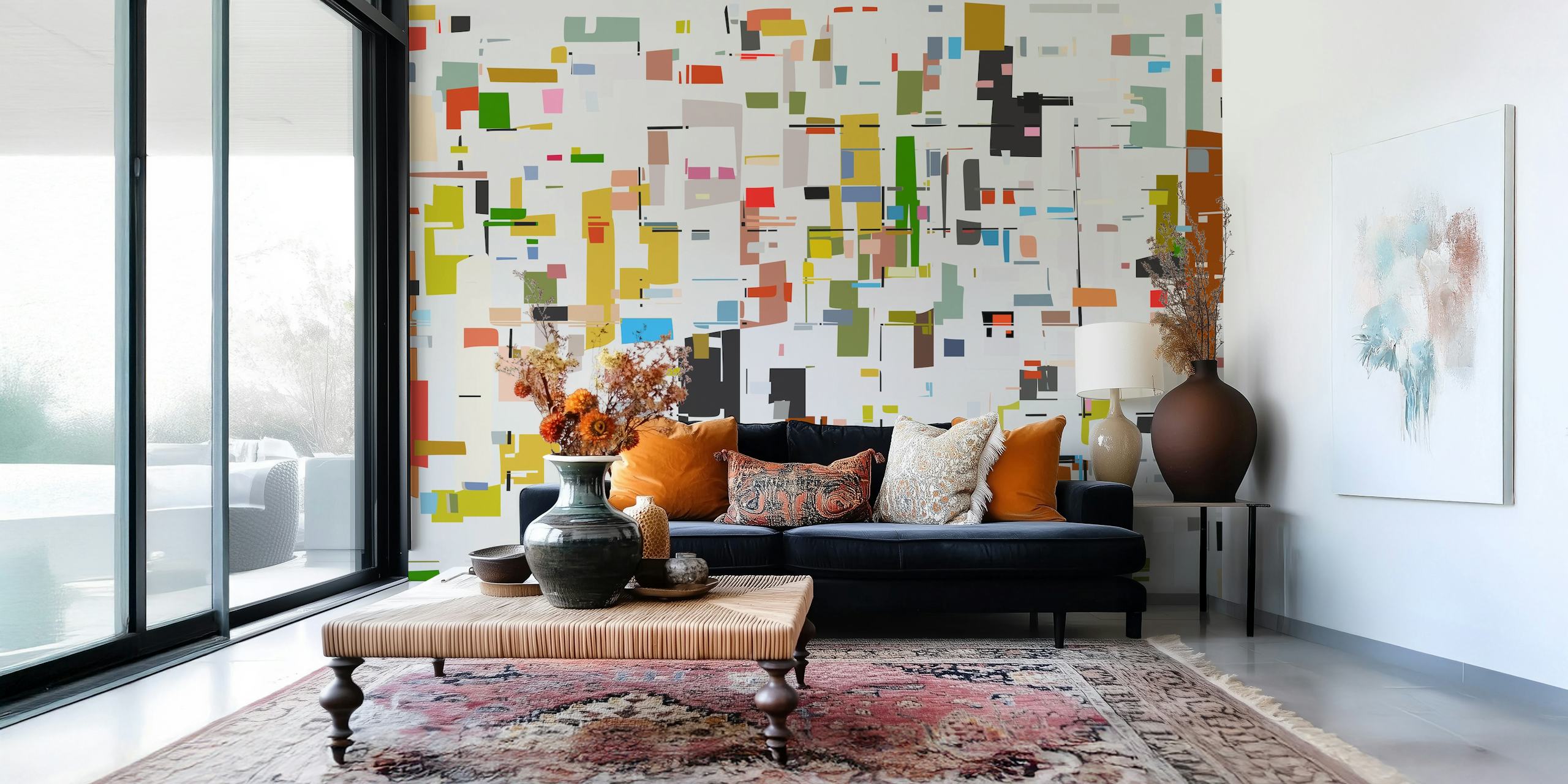 Abstract geometric pieces wall mural in various colors