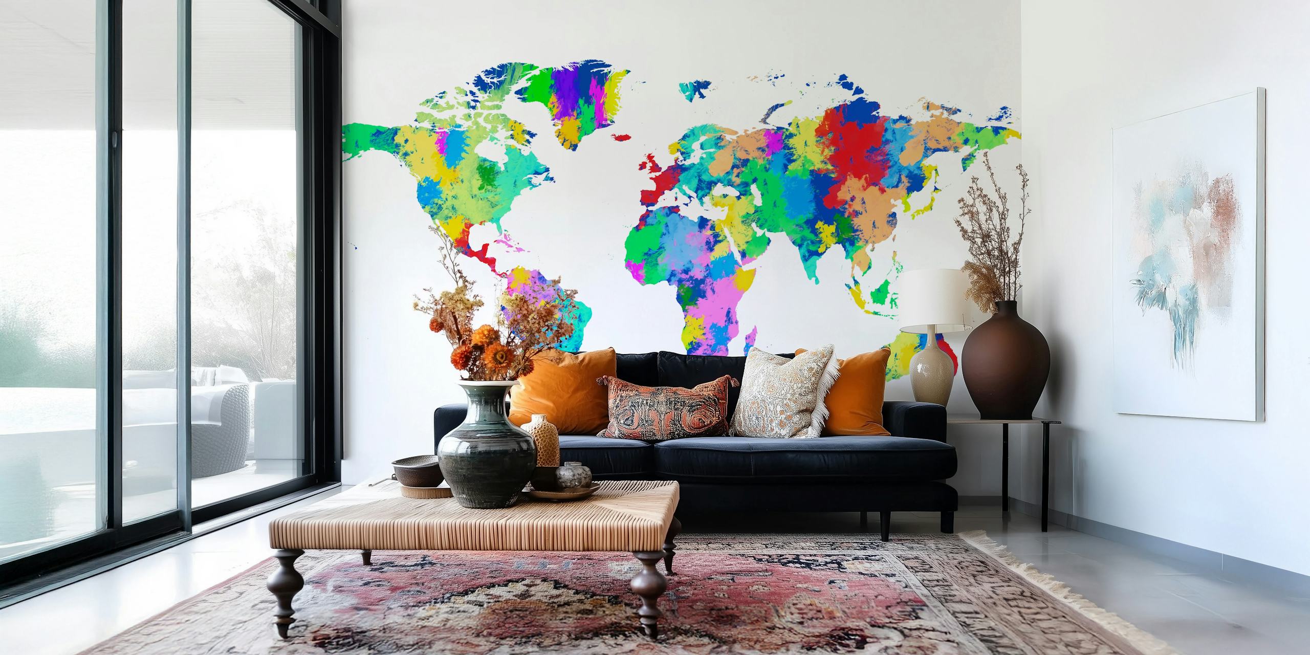 World Map Watercolor tapet i et rom
