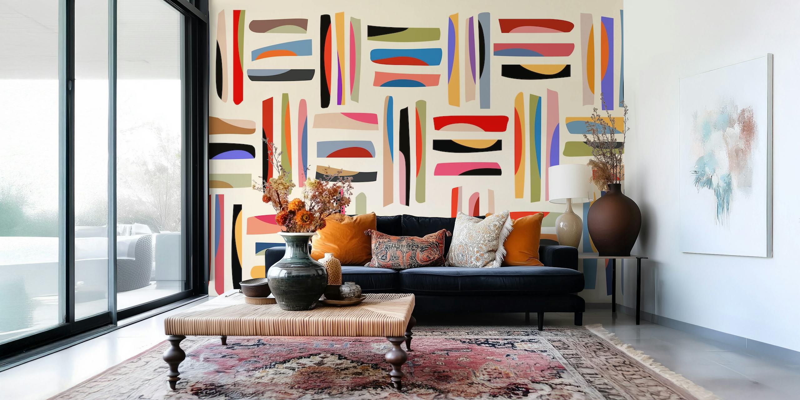 Papel tapiz colorido en una habitación con Crayons