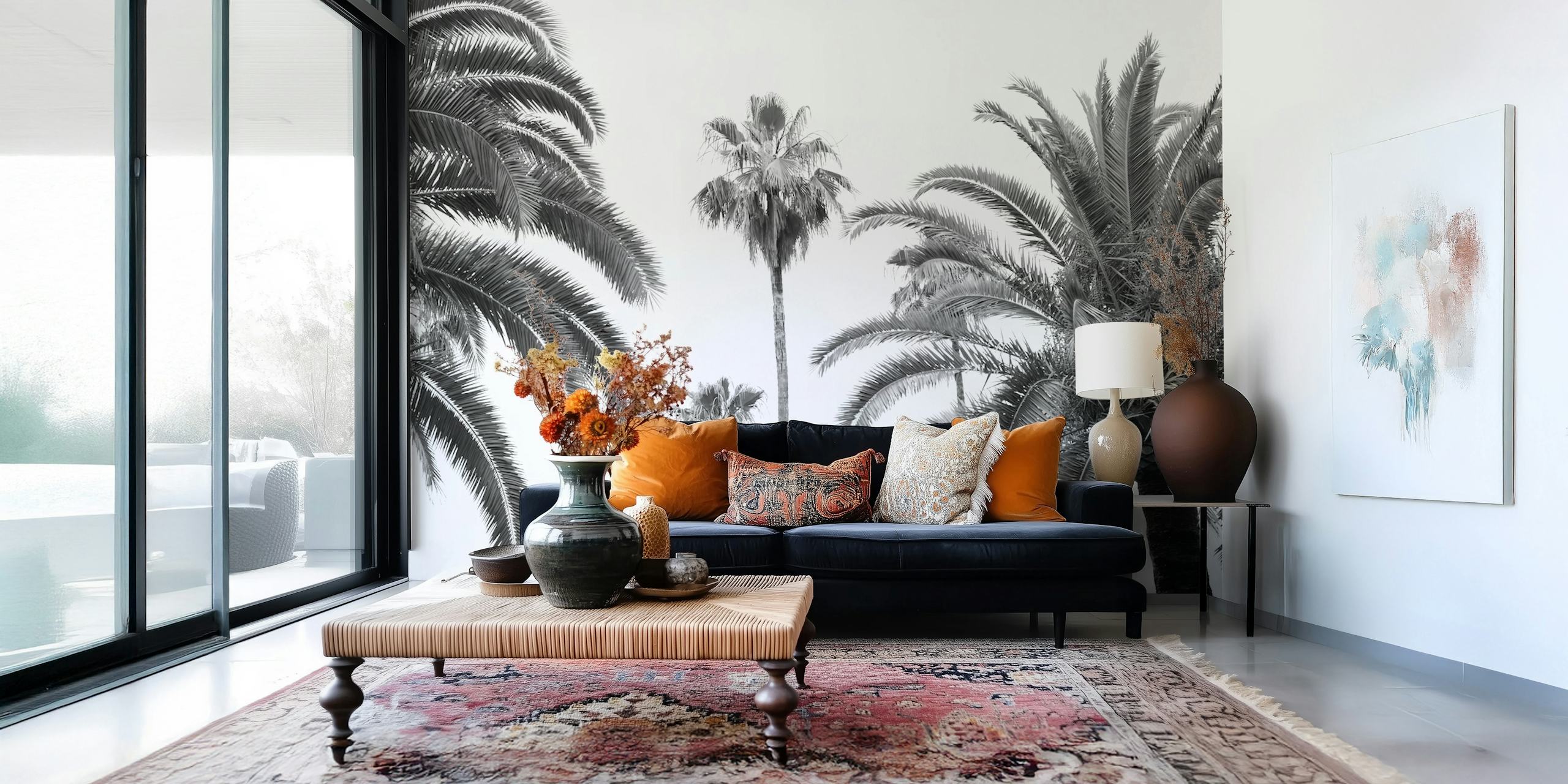 Palm trees in black and white wallpaper design