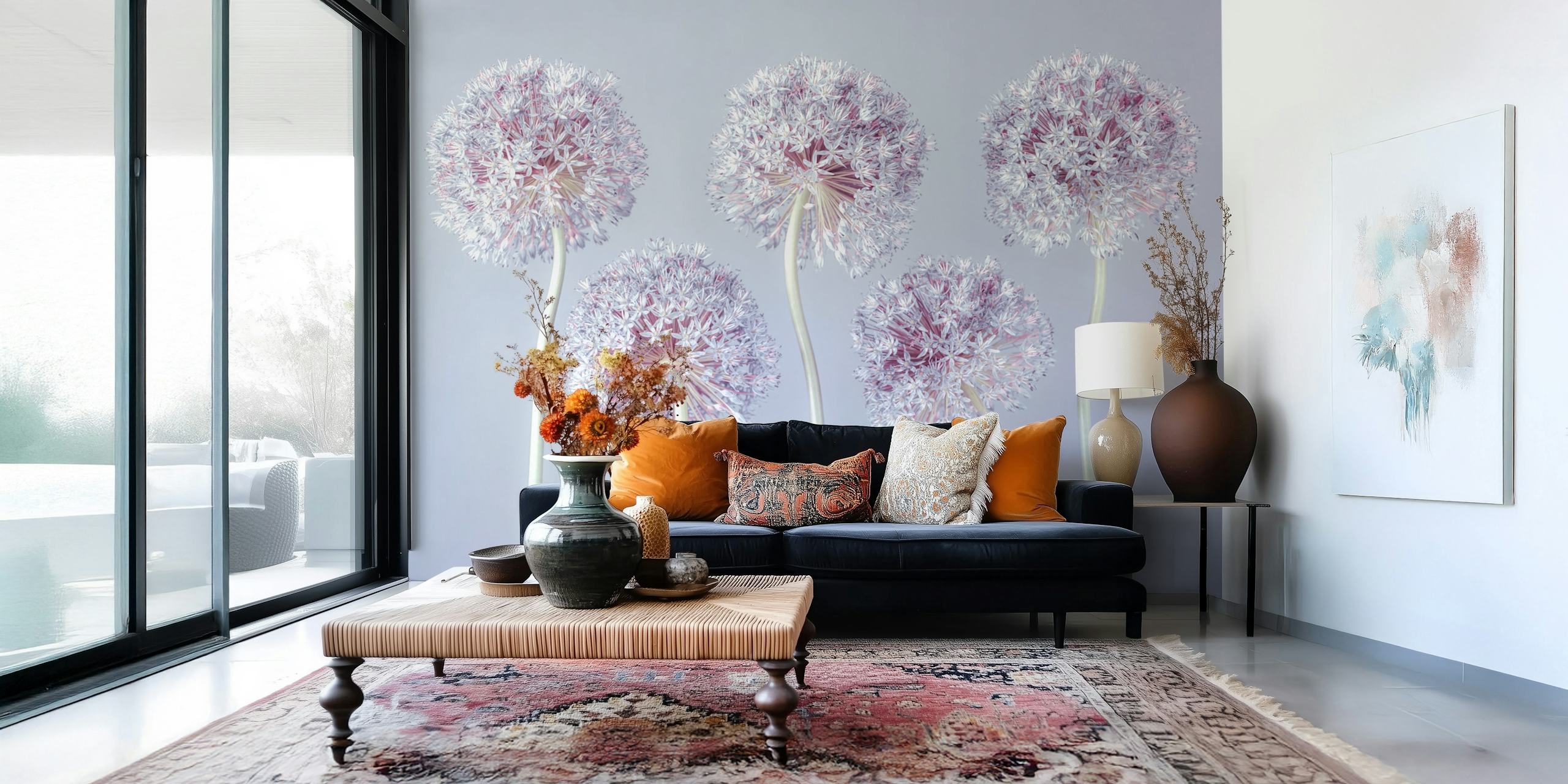 Allium Extravaganza floral wallpaper in a room