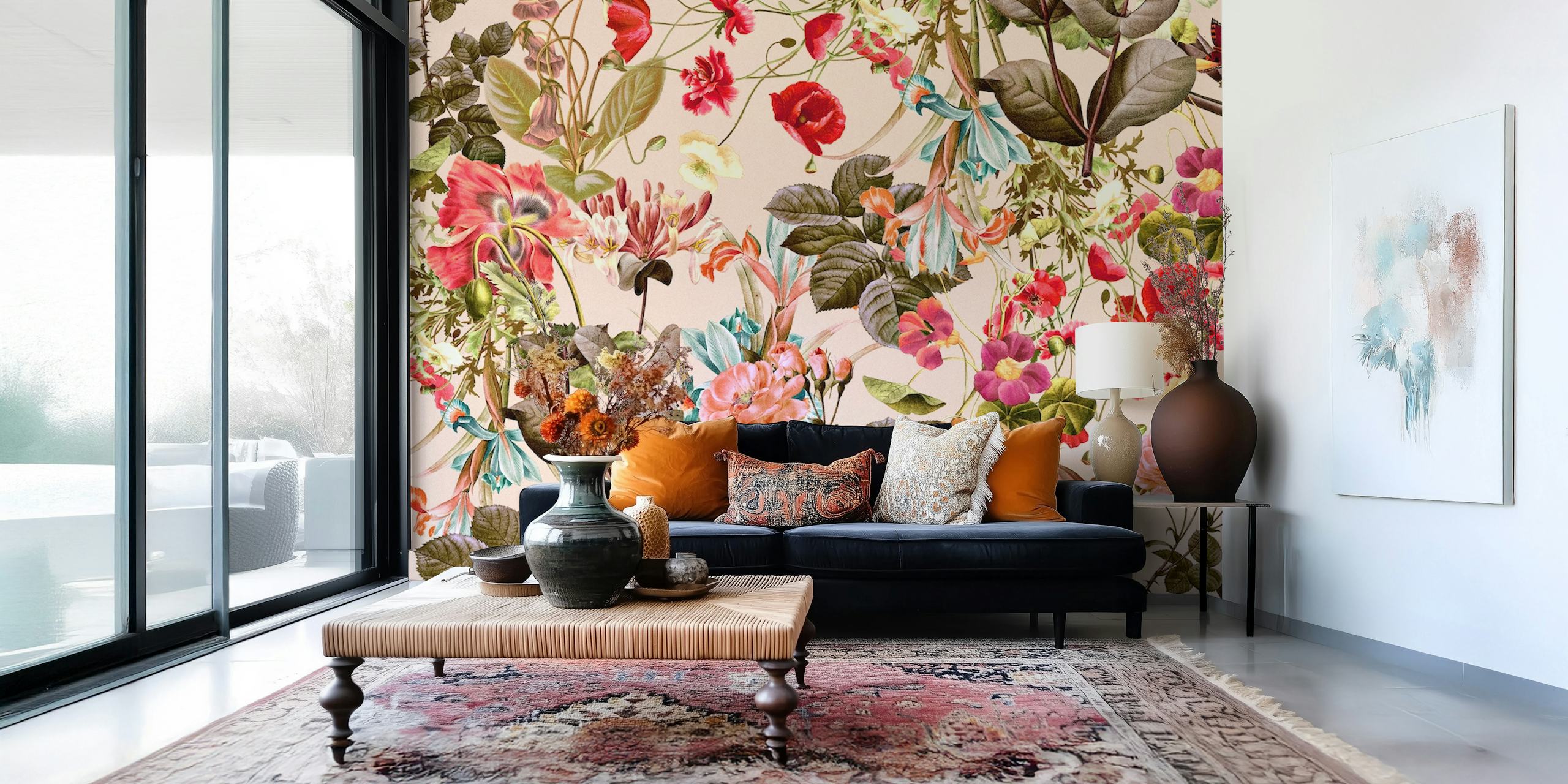 Vintage Summer Garden Tapete in einem Raum