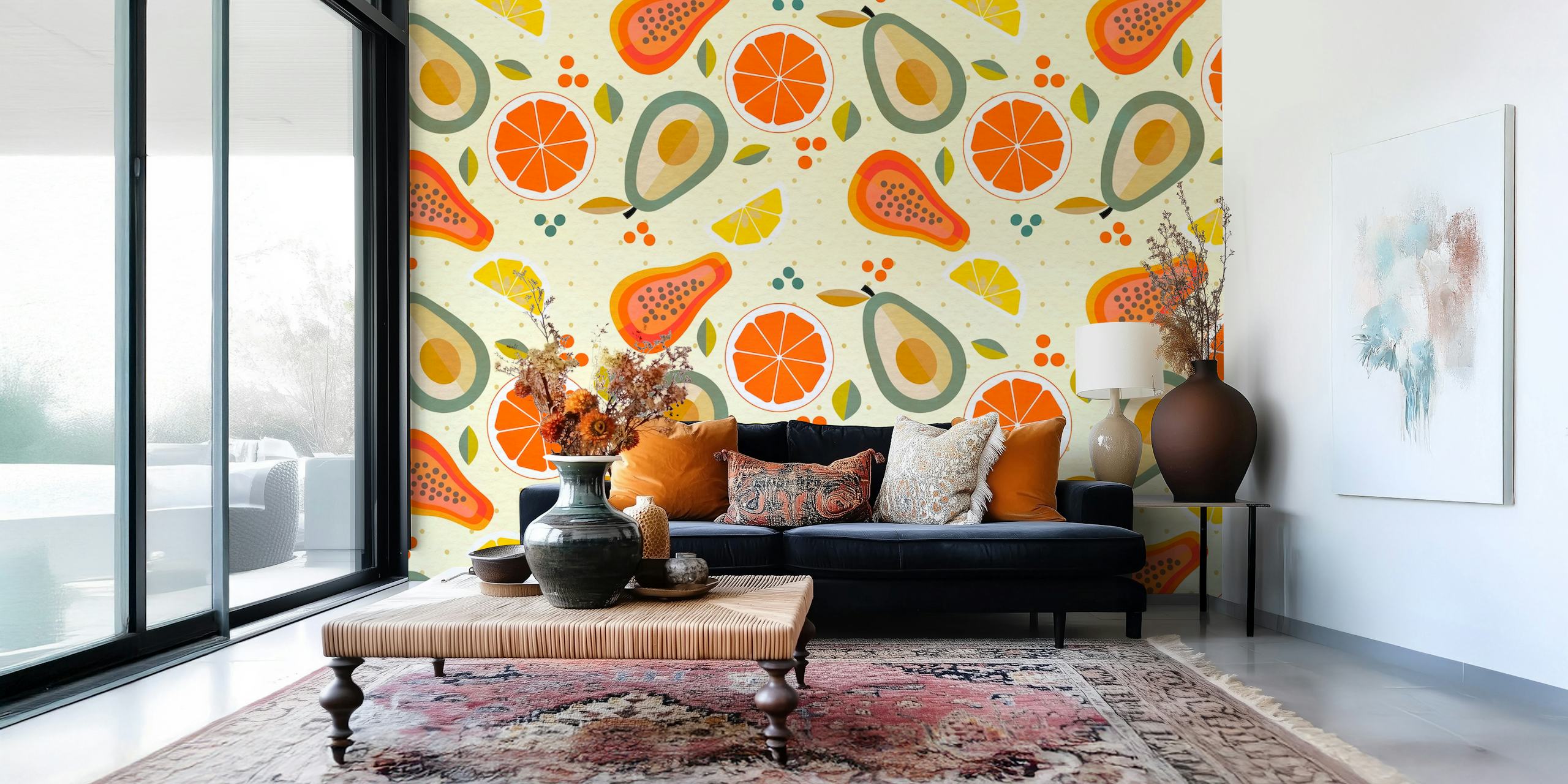 Mid-century summer fruits tapettisuunnittelu