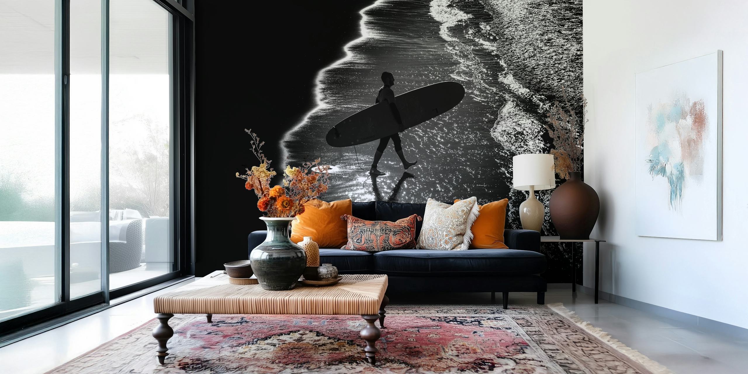 Surfing wallpaper design in a room