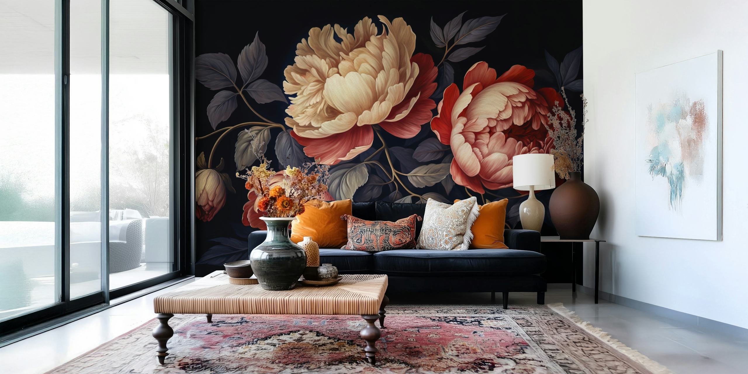 Gothic floral wallpaper with peonies