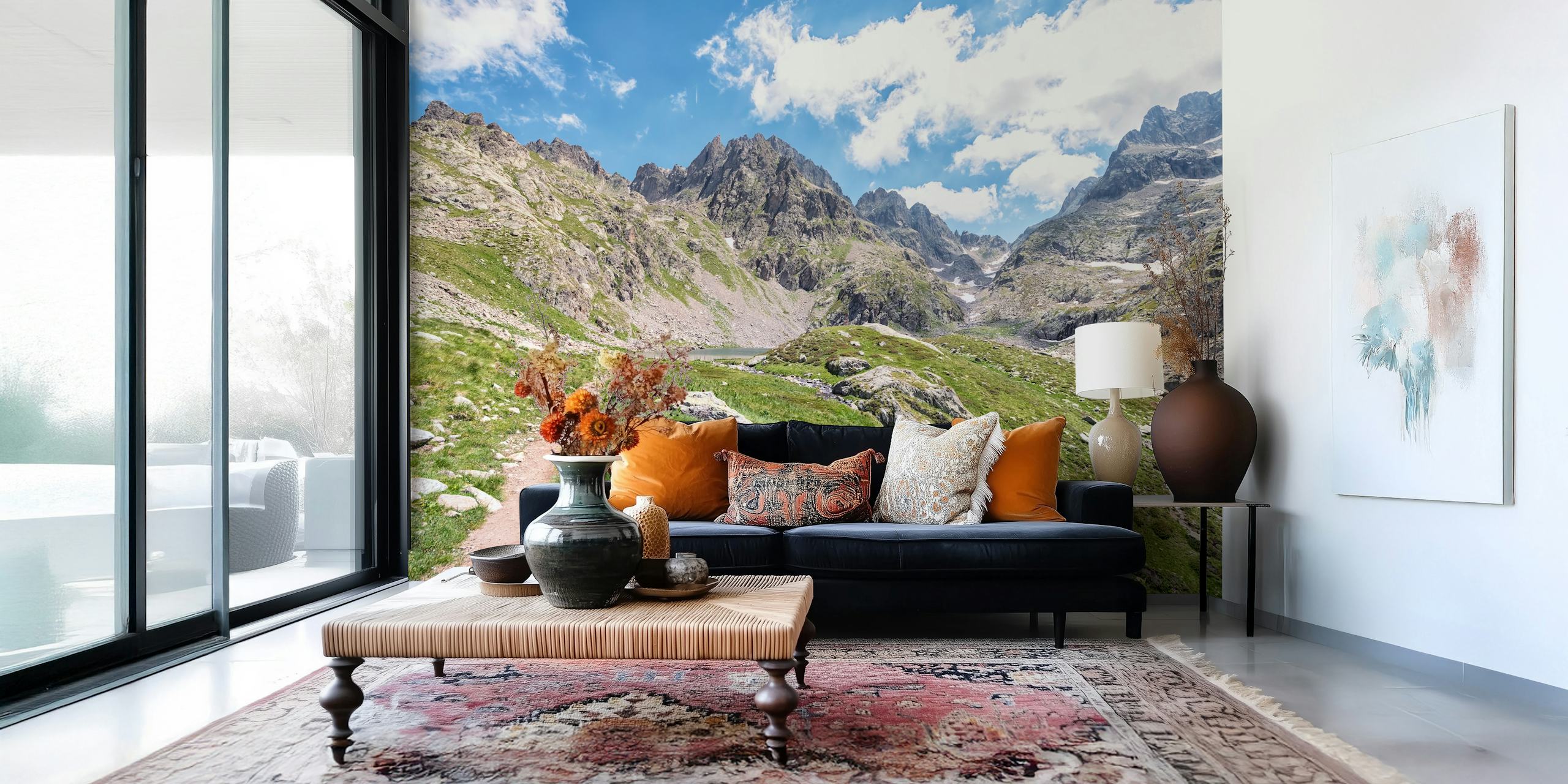 French Alps landscape wallpaper in room