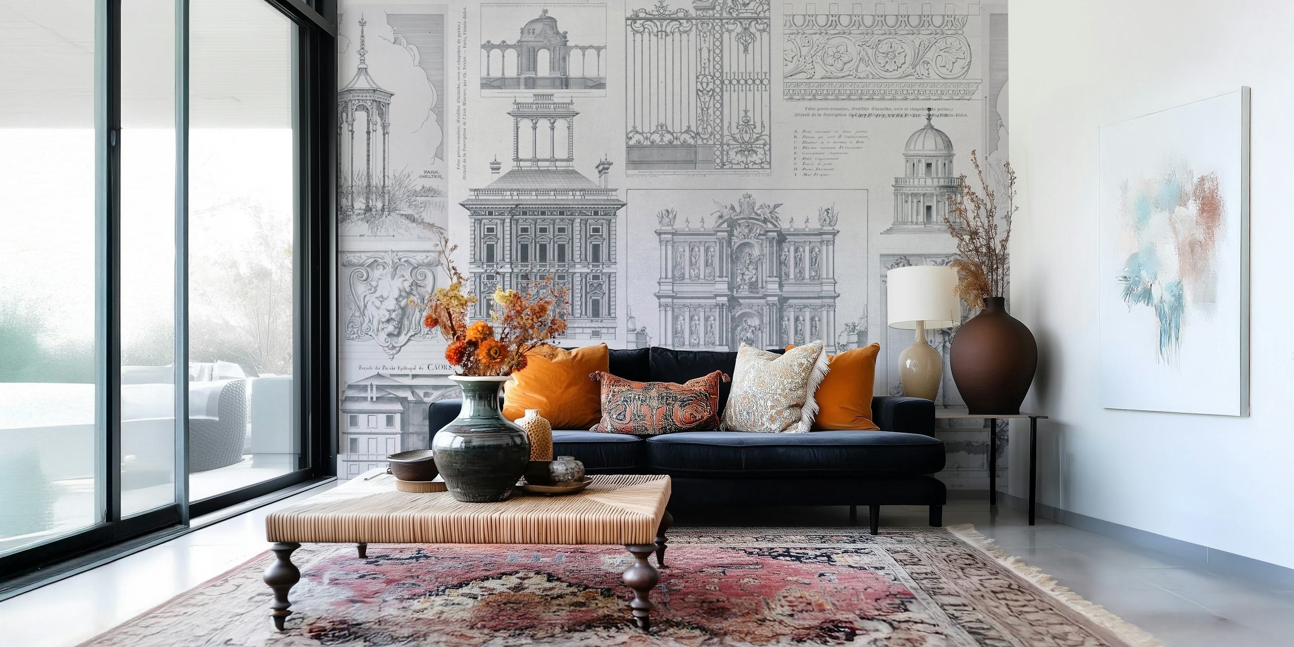 Classic Architecture Collage Grey nella stanza